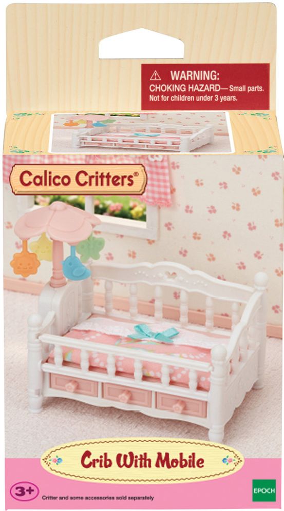 Calico Critters Crib with Mobile, Dollhouse Furniture Set with "Working" Features