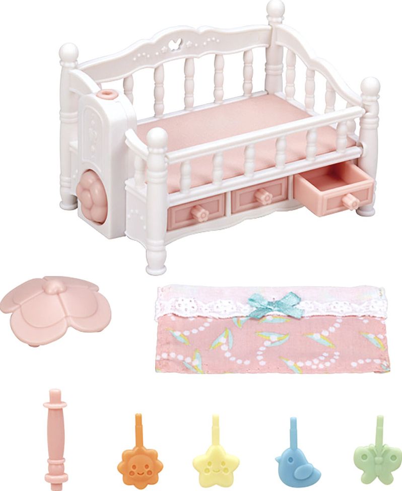 Calico Critters Crib with Mobile, Dollhouse Furniture Set with "Working" Features