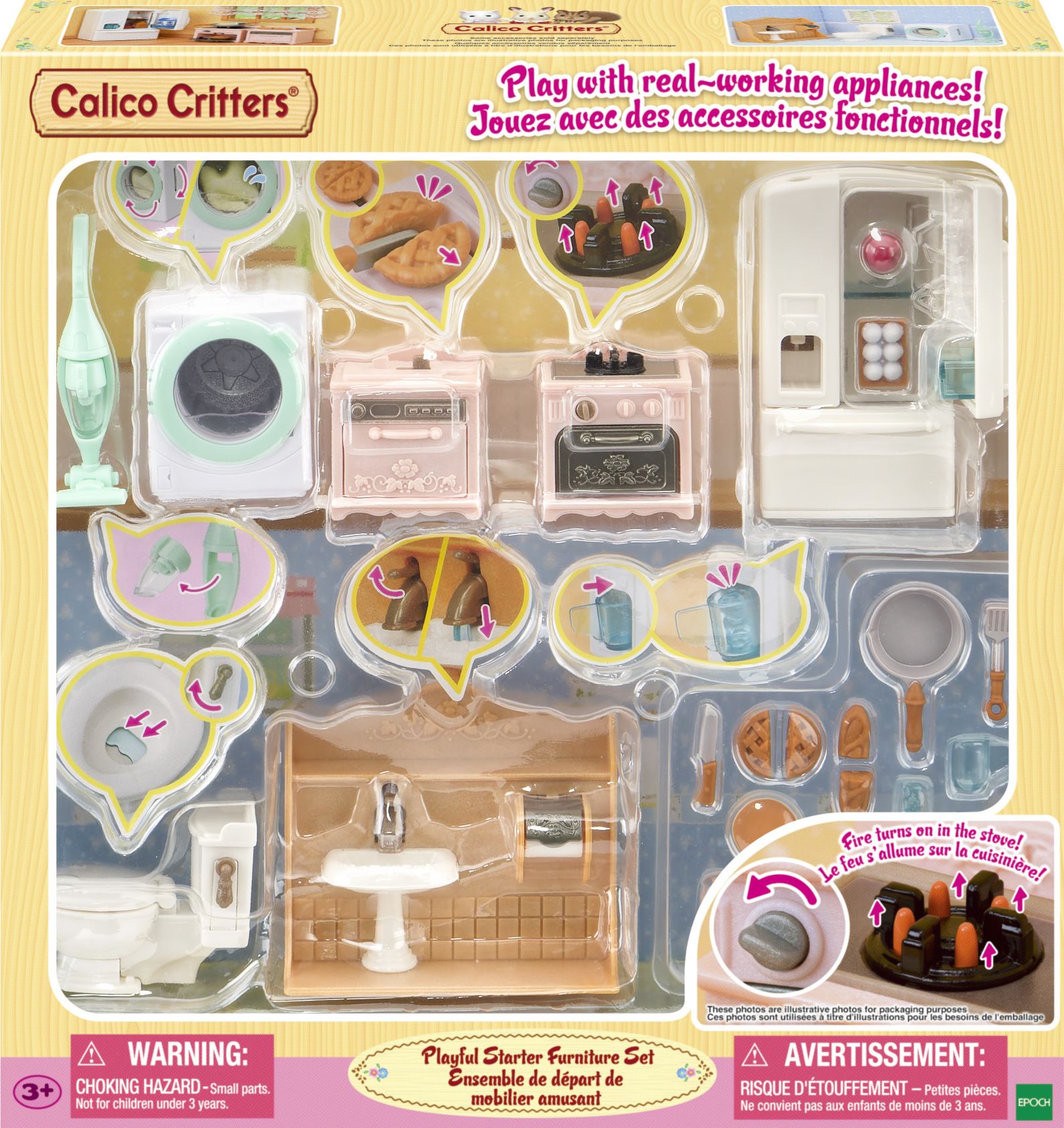 Calico Critters Playful Starter Furniture Set, Dollhouse Furniture Set with Figure and "Working" Appliances