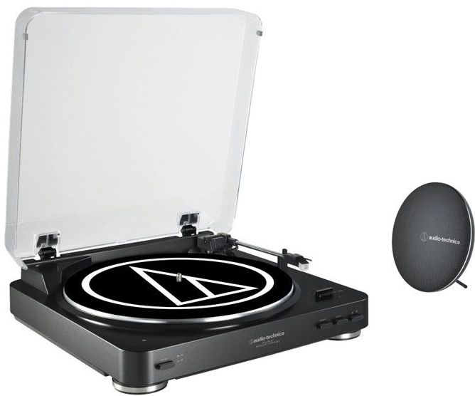 Audio Technica - AT-LP60SPBT-BKBN Fully Automatic Wireless Belt-Drive Stereo Turntable with Bluetooth Speaker