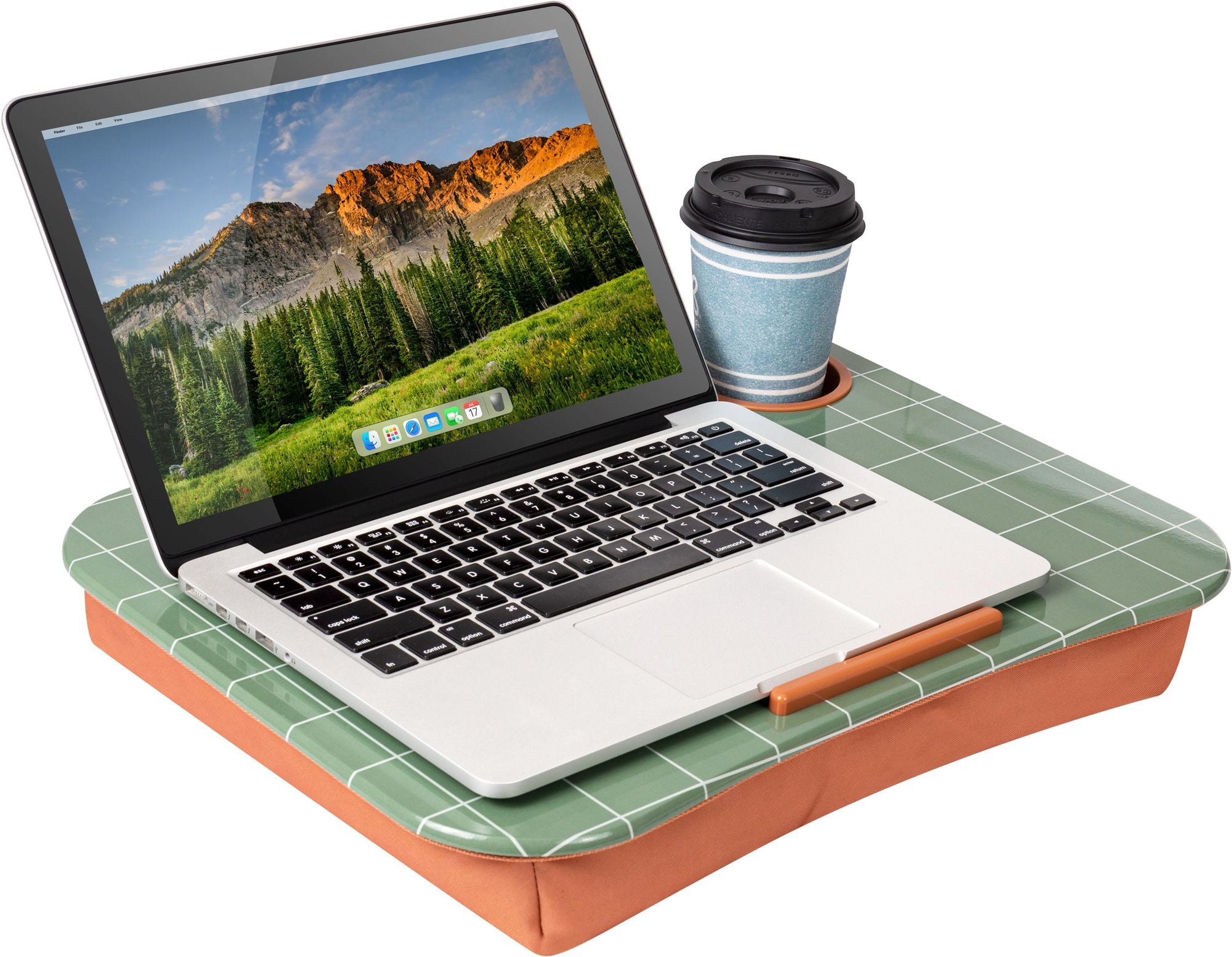 Cup Holder Lap Desk Green Grid