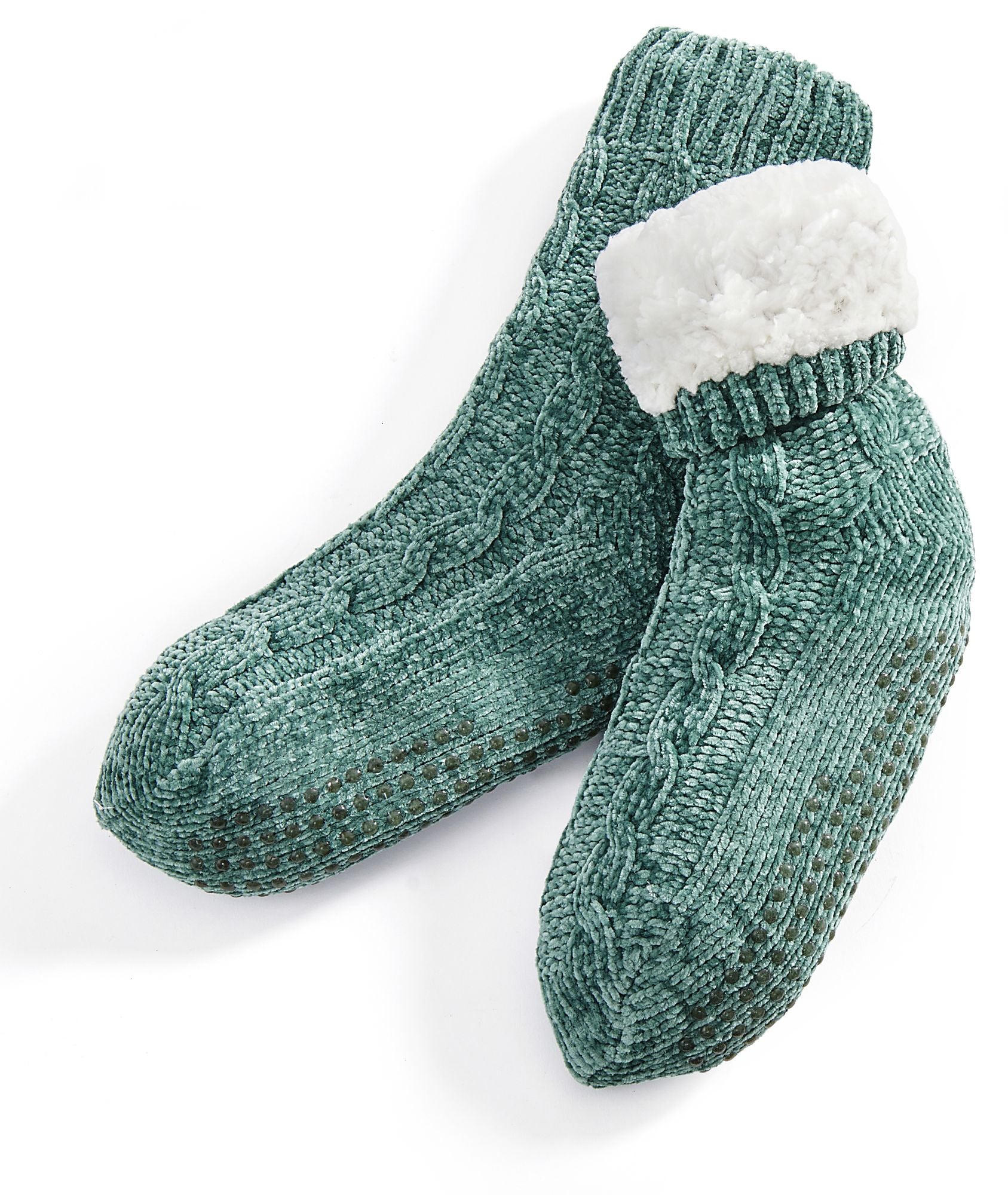 Teal Cable Knit Chenille Reading Sock