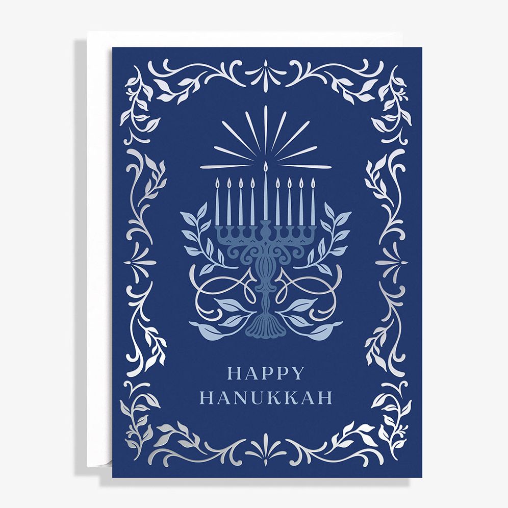 Silver Menorah Hanukkah Card