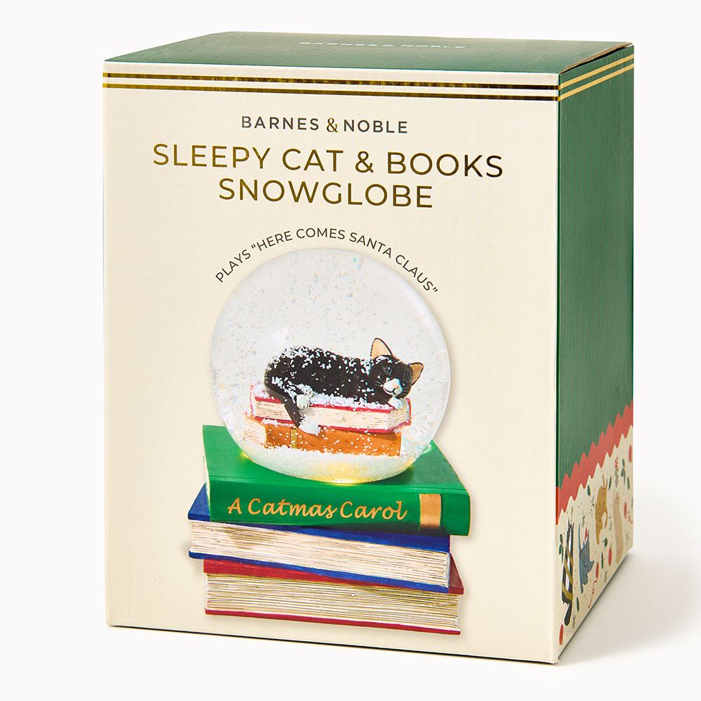 Sleepy Cat & Books Snow Globe