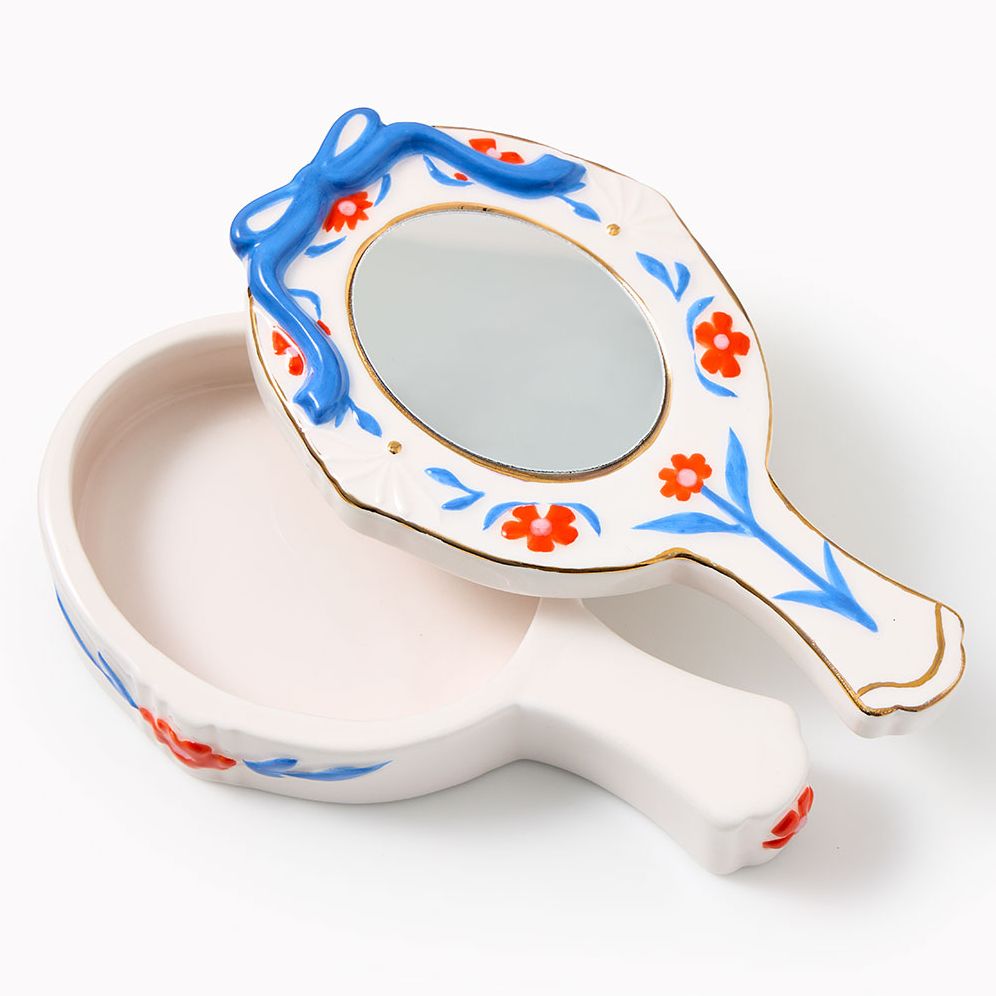 Floral Mirror Lidded Trinket Dish