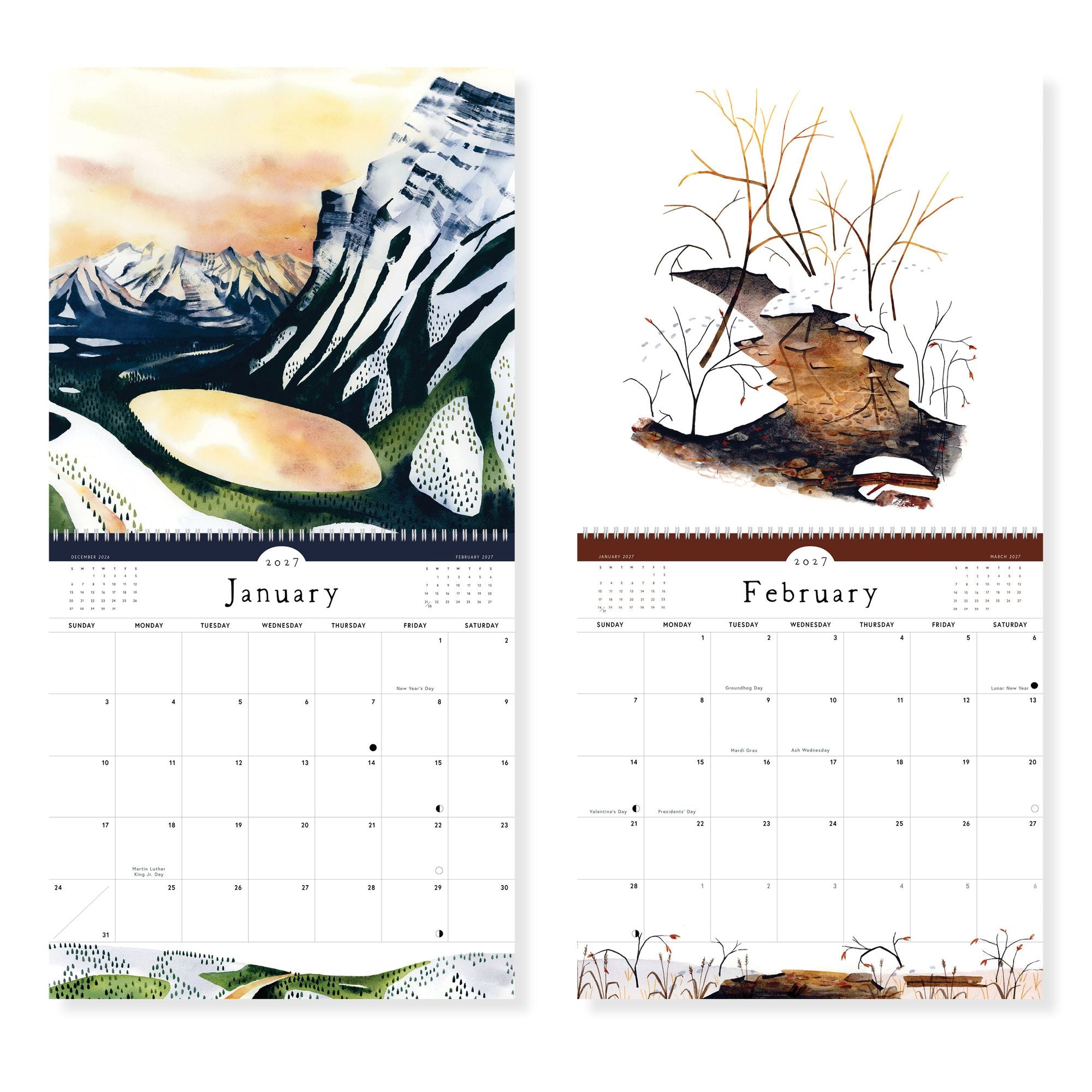 2027 Quiet Earth Watercolor Landscape Wall Calendar