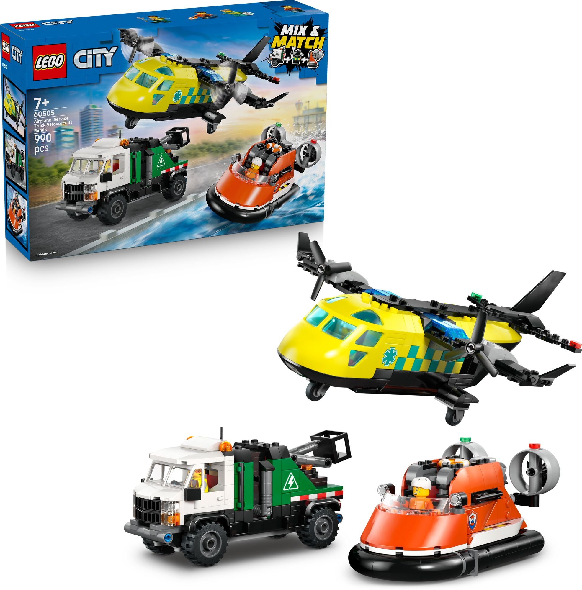 LEGO City Airplane, Service Truck & Hovercraft Remix 60505