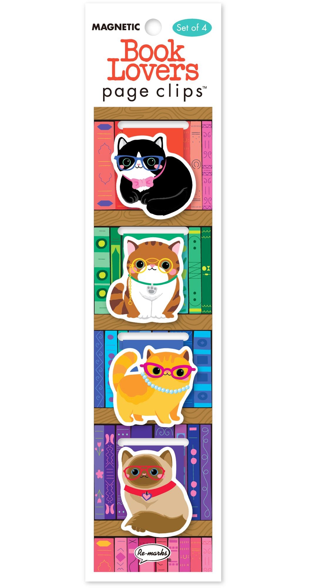 Book Lovers Cat Page Clip Bookmarks Set of 4