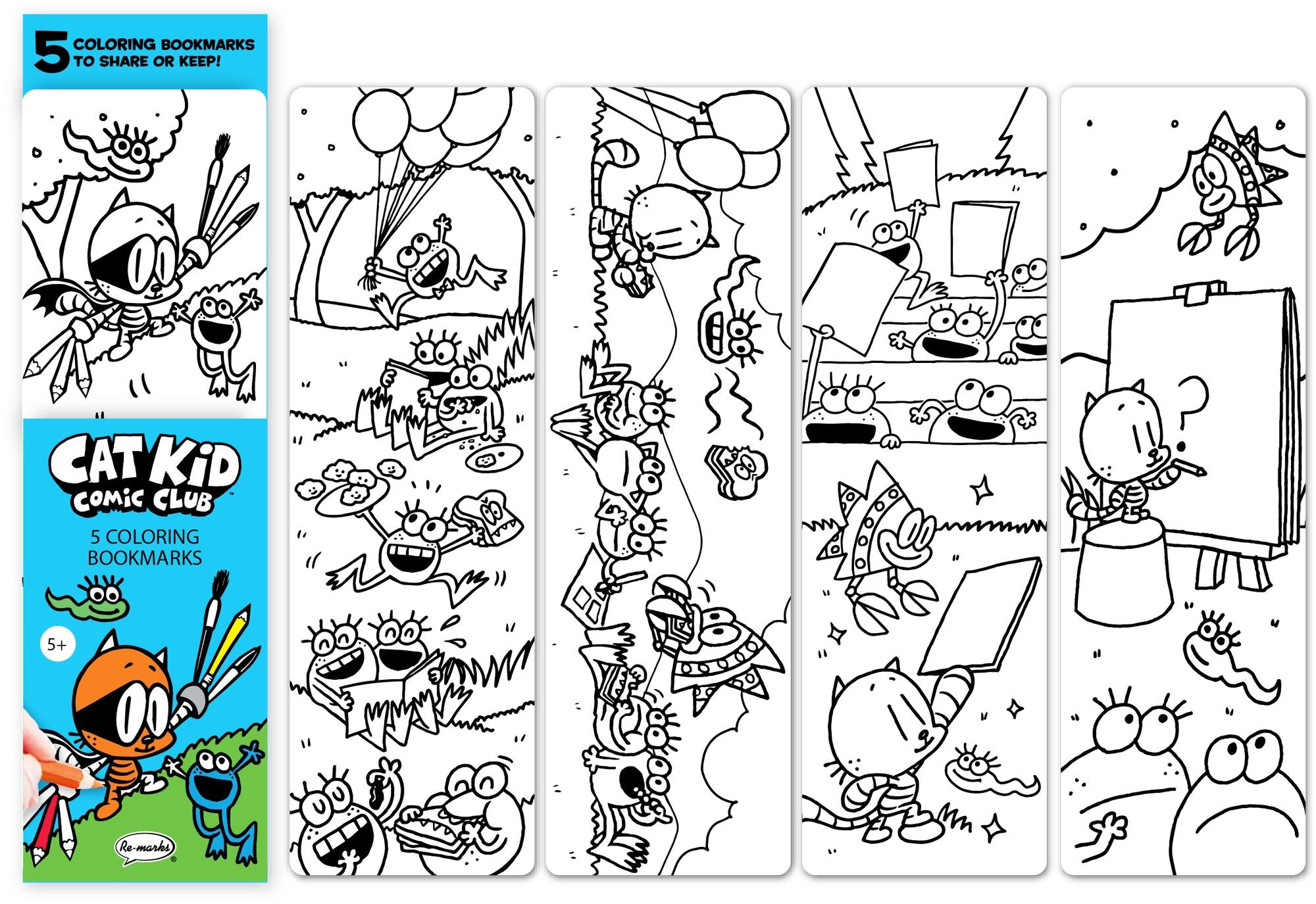 Cat Kid Coloring Bookmarks Set of 5