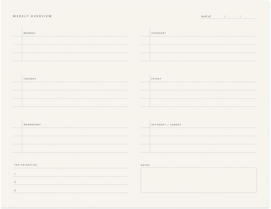 WEEKLY OVERVIEW NOTEPAD