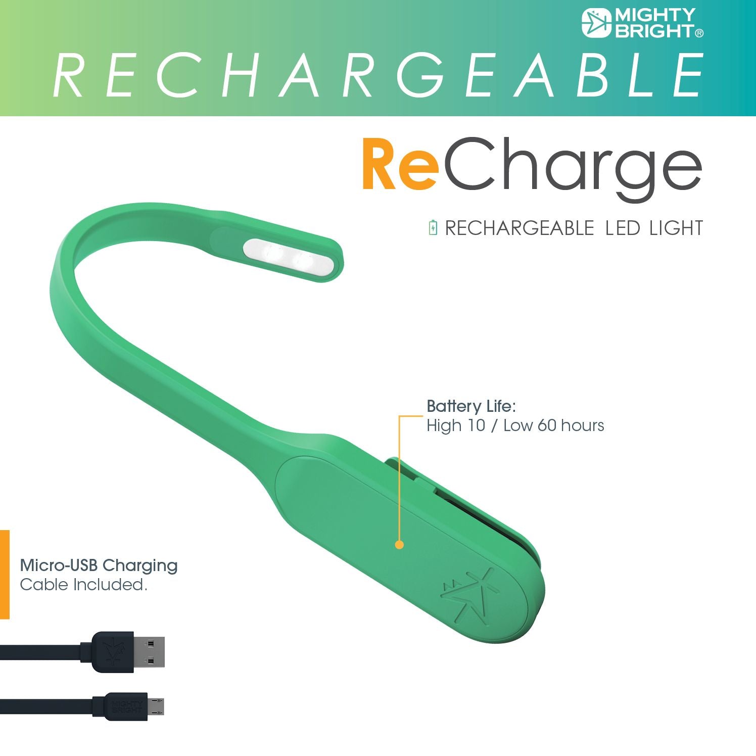 Mighty Bright Recharge Book Light Green