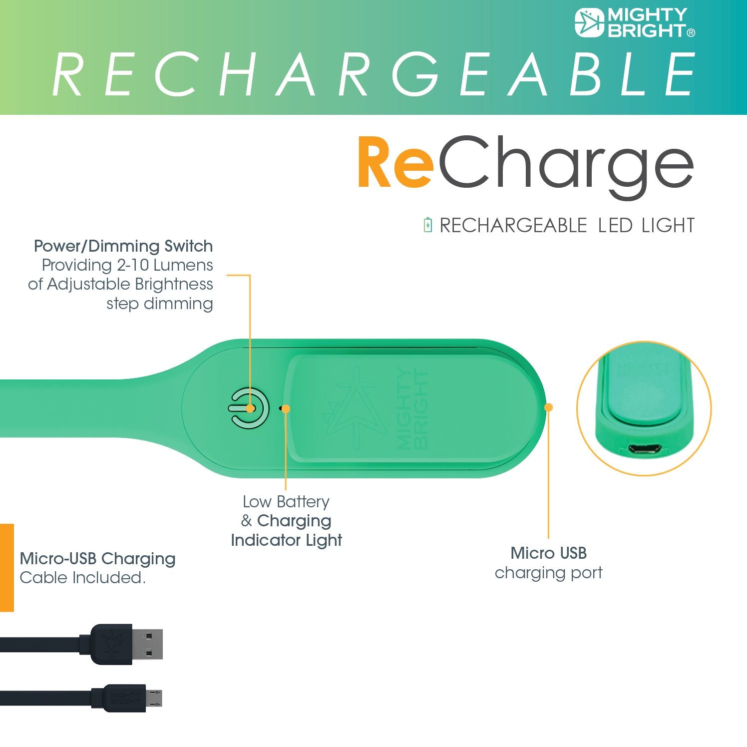 Mighty Bright Recharge Book Light Green