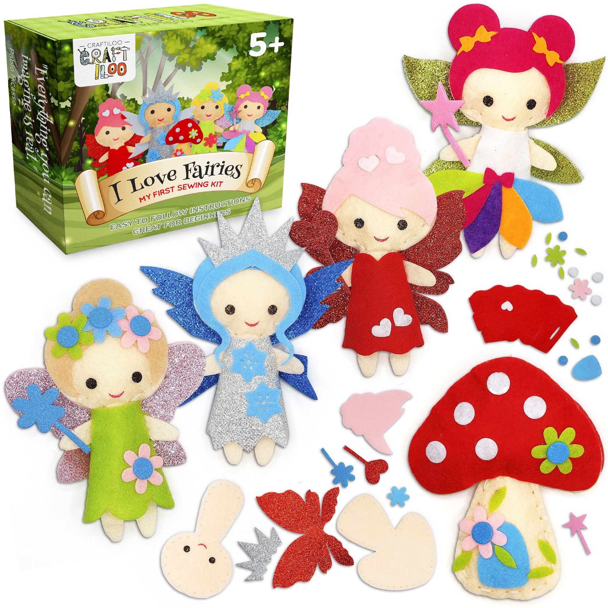 Fairy Sewing Kits for Little Girls ¿ 5 Easy Projects for Children & Beginners - Make Your Own Felt Pillow & Plush Craft Kit - My First Sewing Kit for Kids