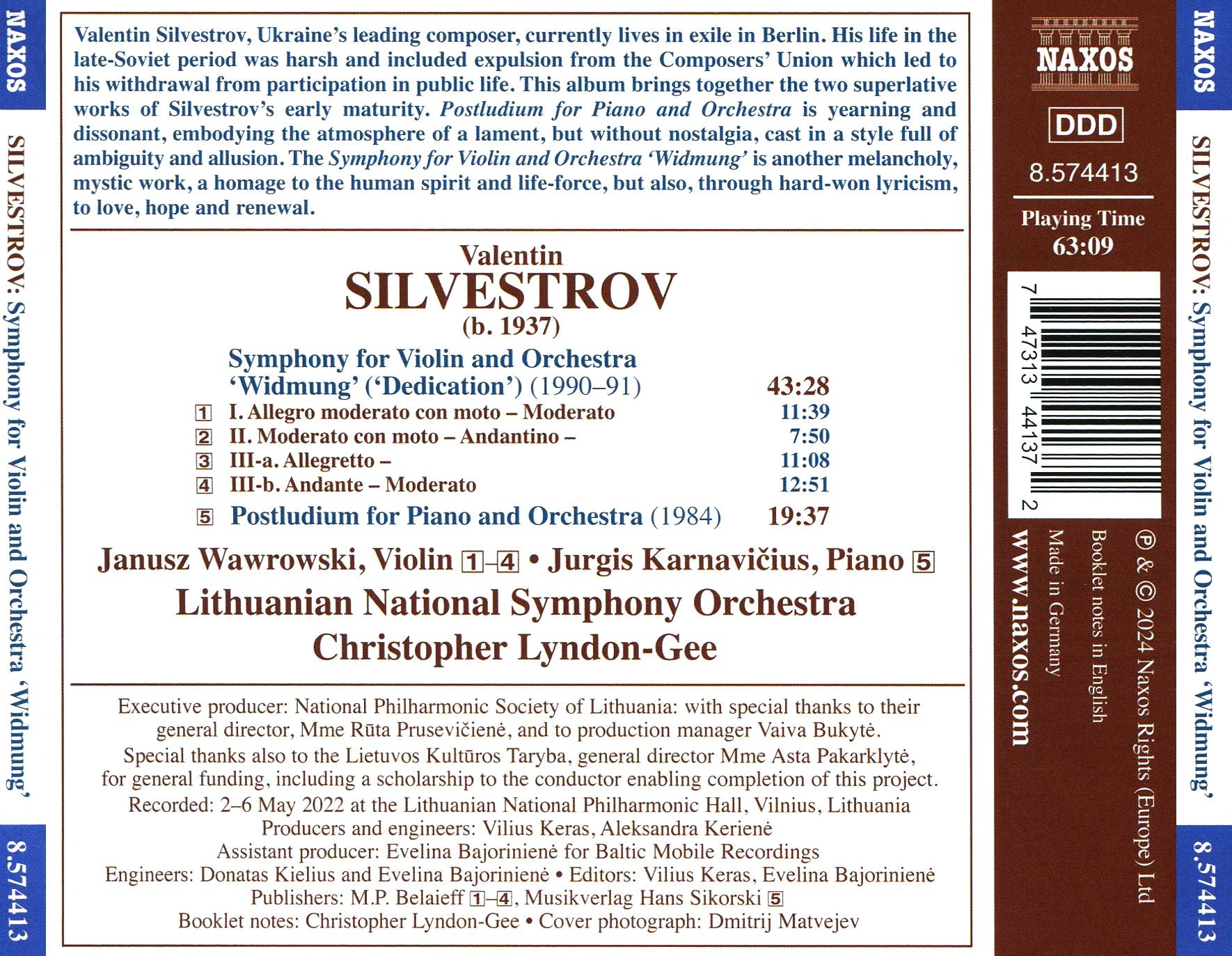 Silvestrov: Symphony for Violin and Orchestra 'Widmung'; Postludium for Piano and Orchestra