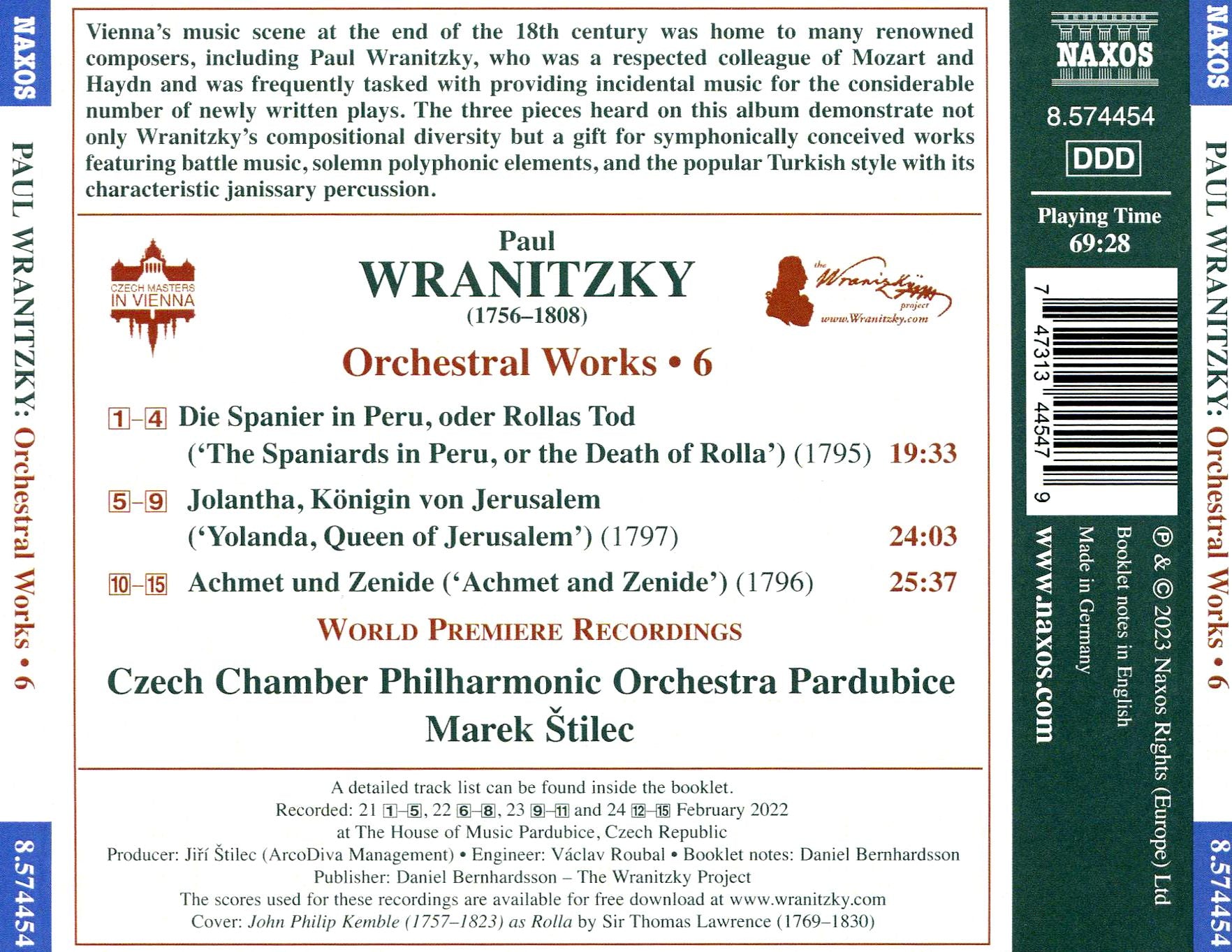Wranitzky: Orchestral Works, Vol. 6