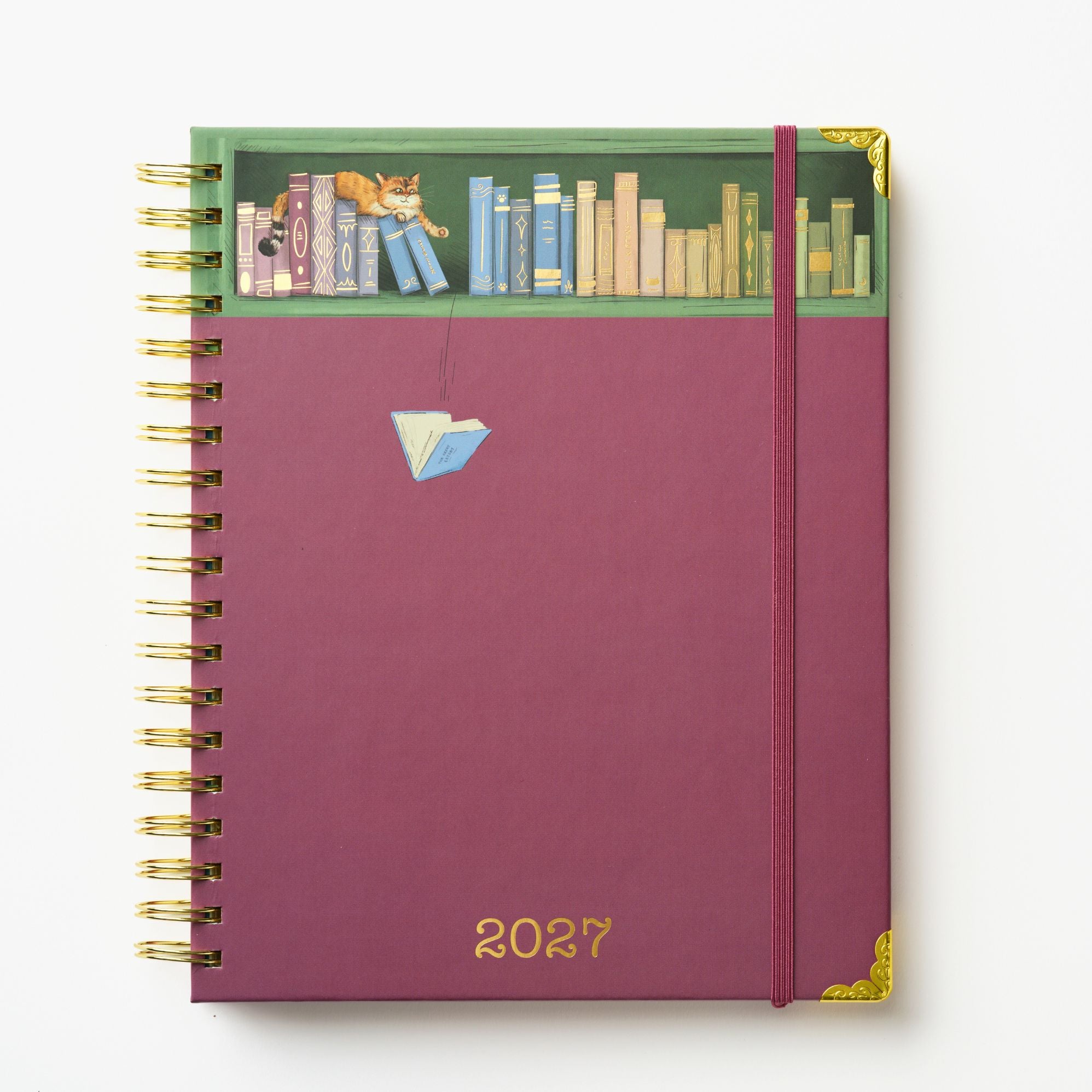 2026-2027 Sneaky Cat Bookshelf 17-Month Large Spiral Planner