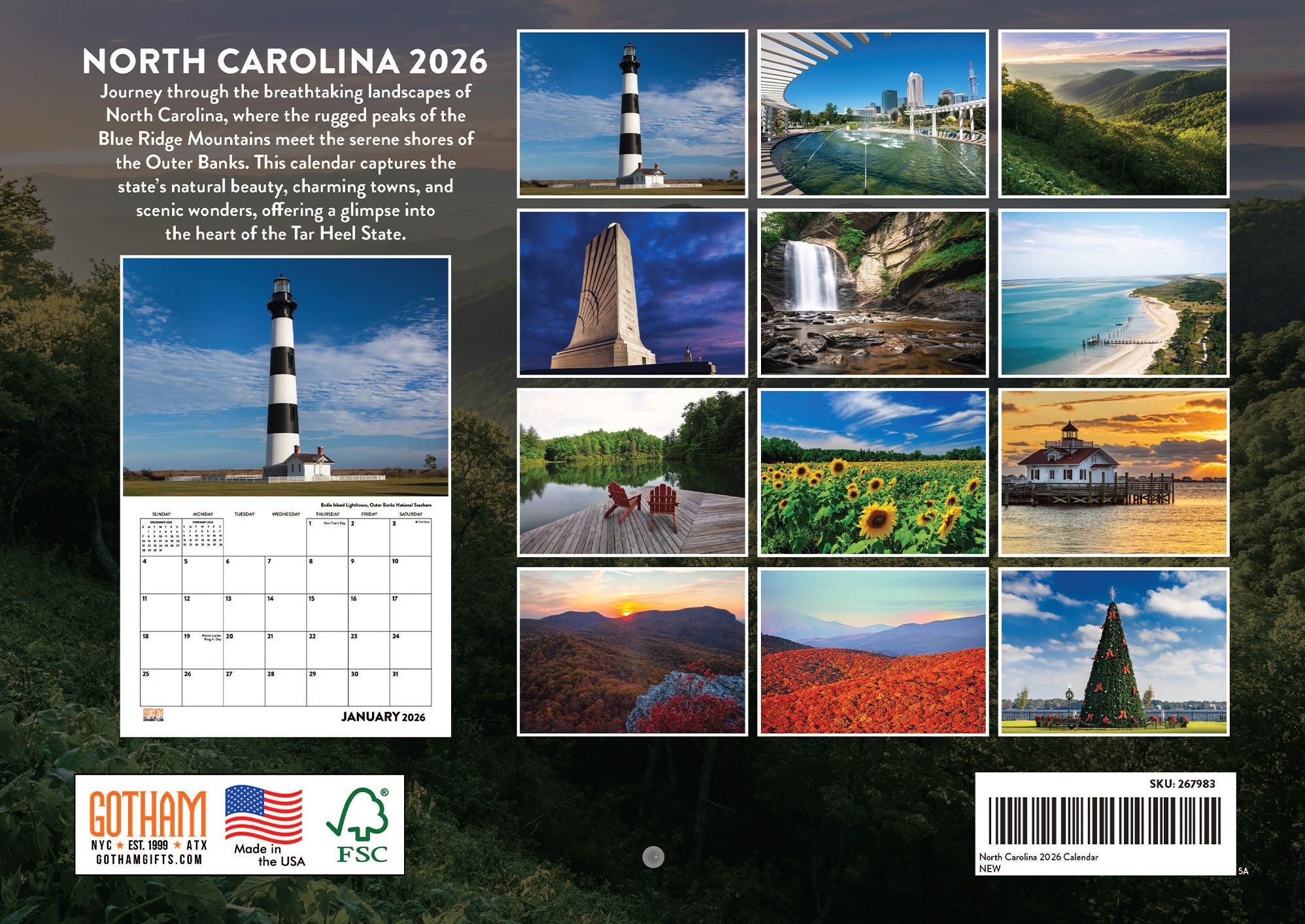 2026 State of North Carolina Calendar Monthly Wall Calender 12 Month