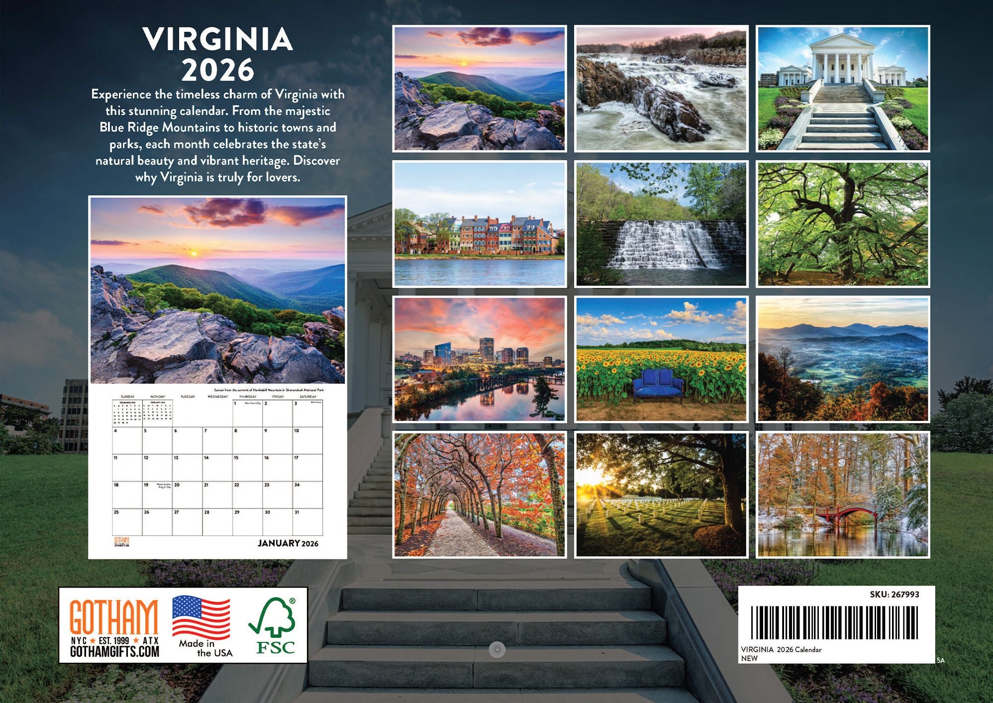 2026 State of Virginia Calendar Monthly Wall Calender 12 Month