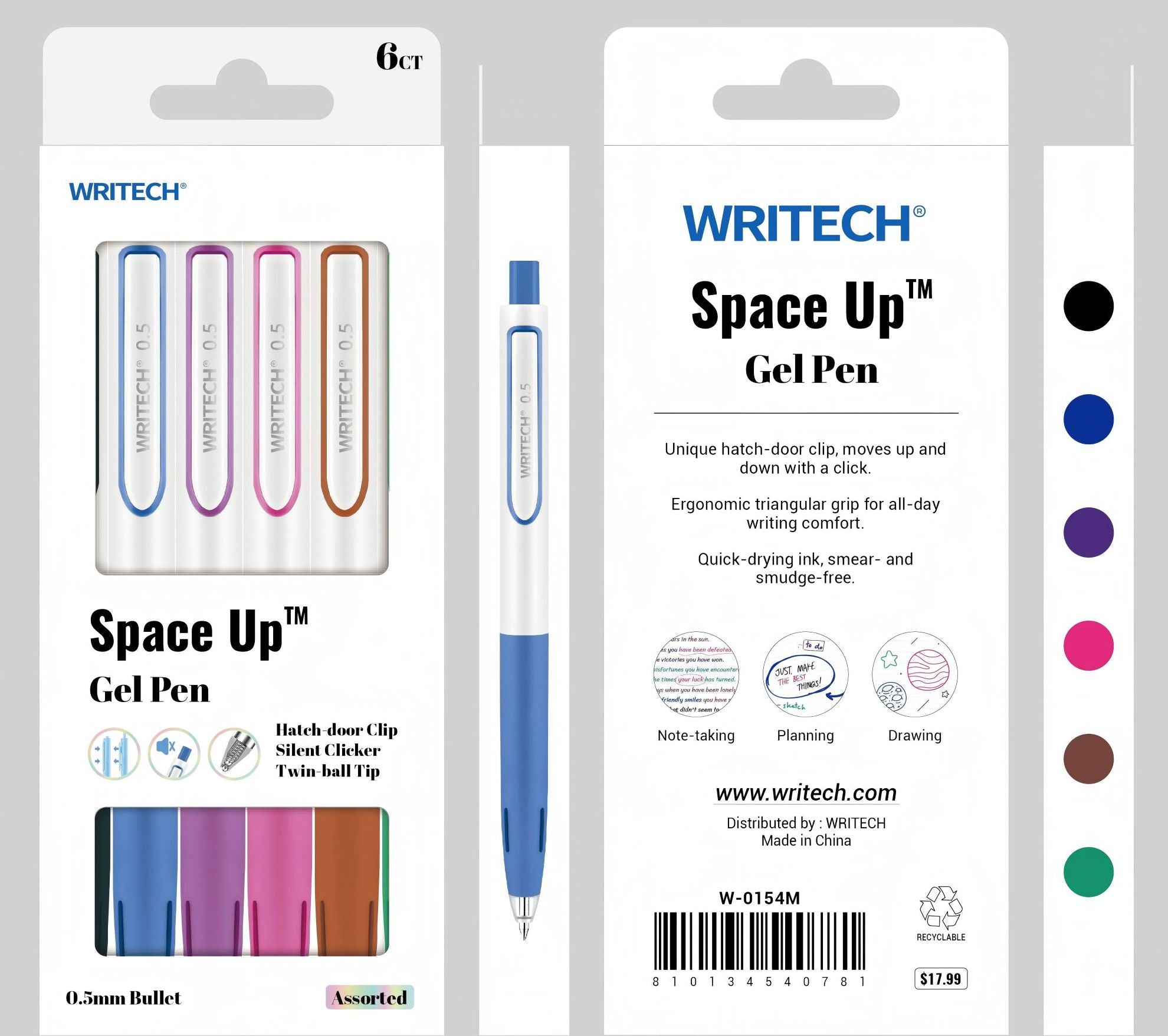 Space Up Gel Pen S/6 - Assorted Ink