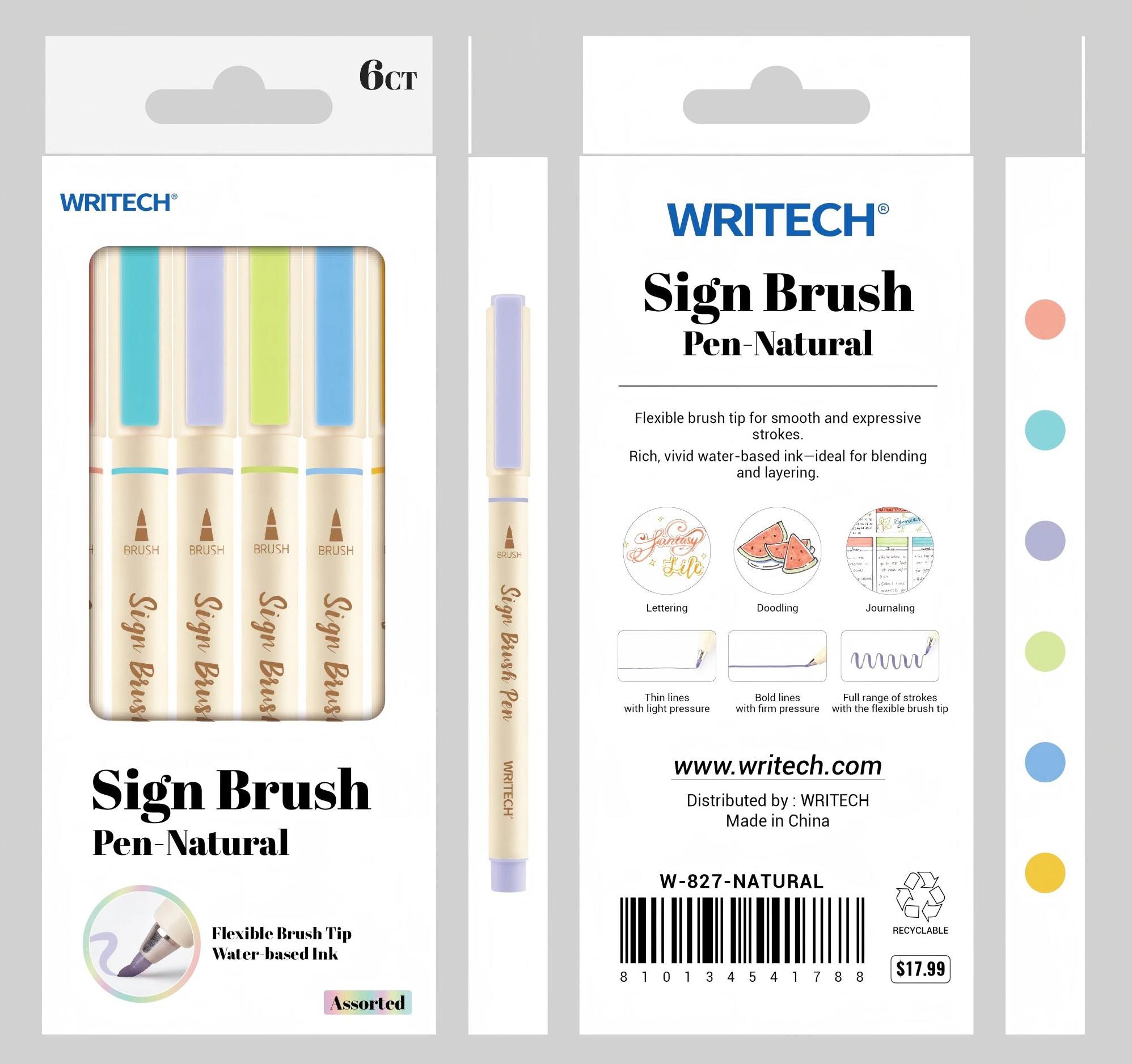 Natural Sign Brush Pen S/6 - Assorted Ink
