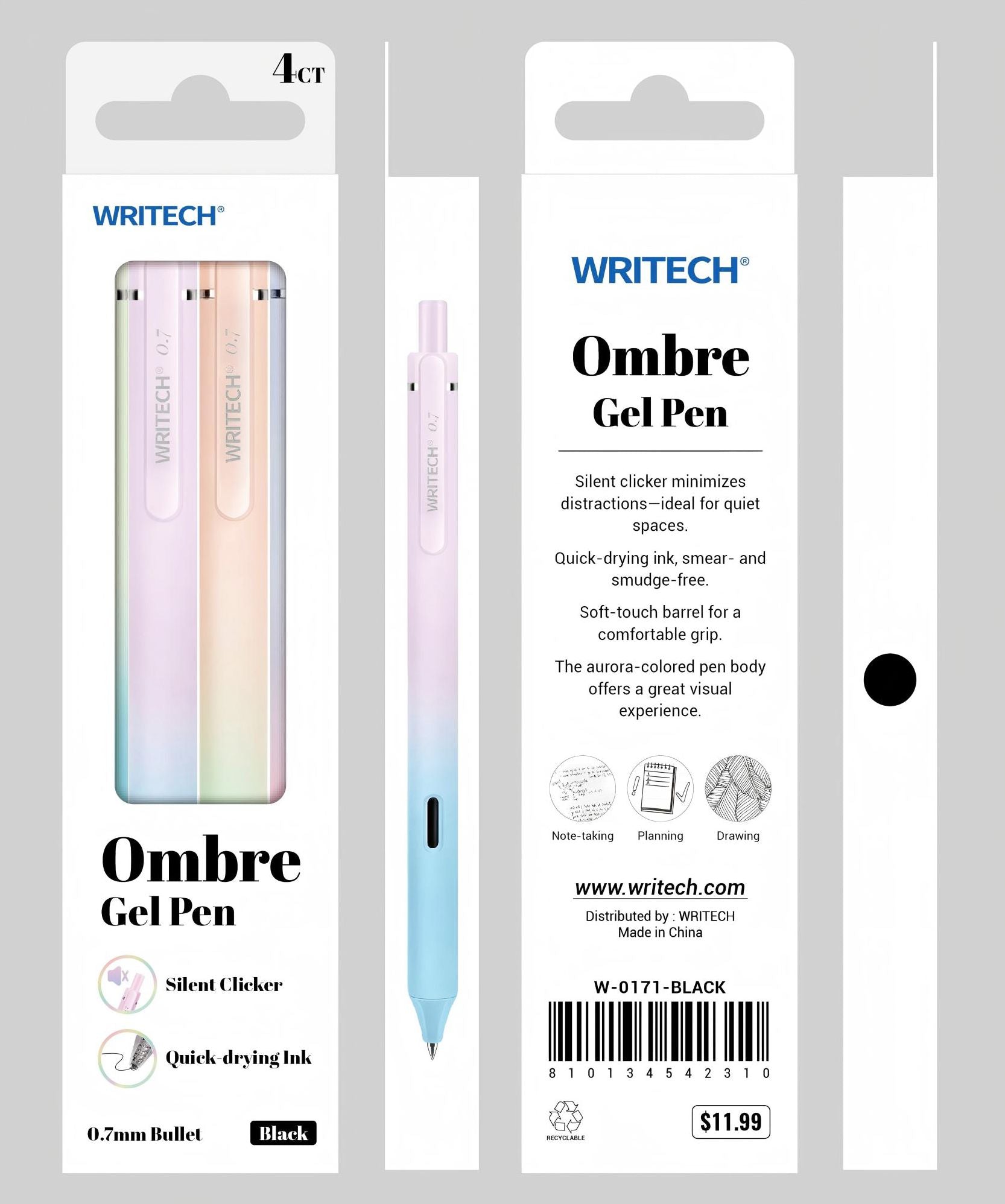 Ombre Pastel Gel Pen S/4 - Black Ink