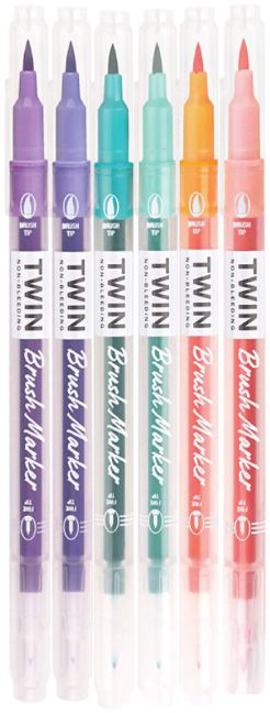 Pastel Twin Brush Fineliner S/6 - Assorted Ink