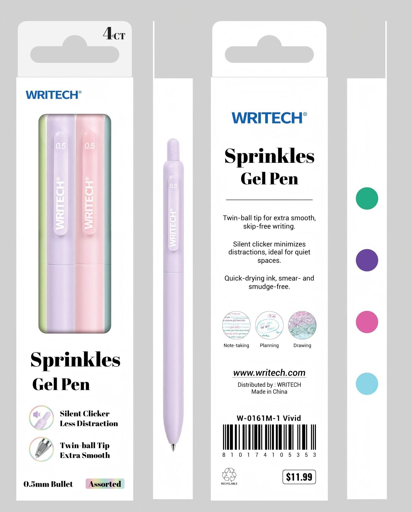 Sprinkles Vivid Gel Pen S/4 - Assorted Ink