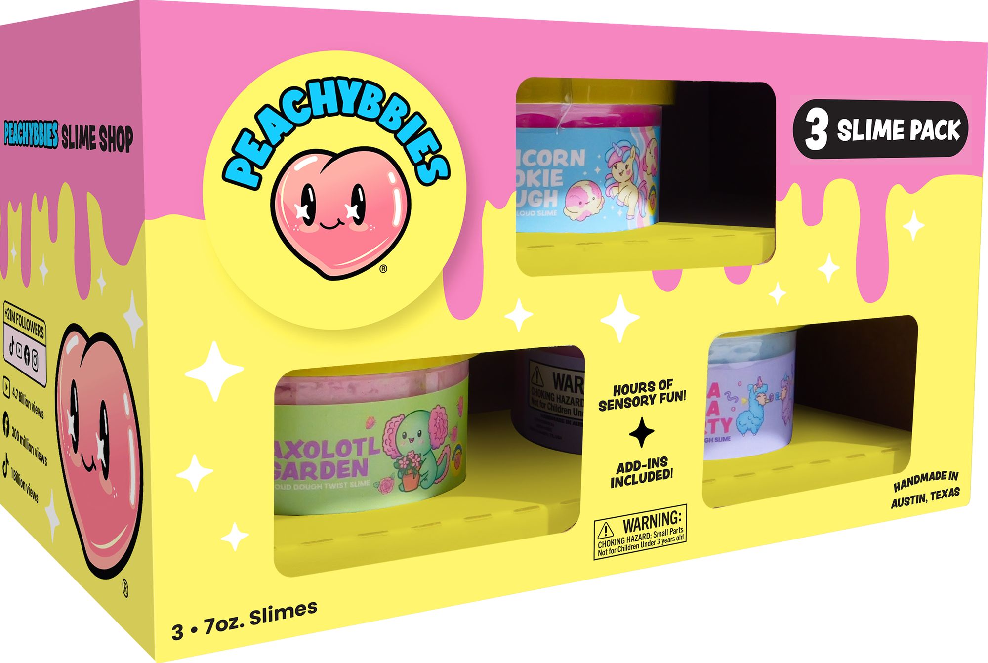 PeachyBbies 3 Piece Slime Pack Unicorn Cookie Dough, Axolotl Garden & Paca Paca Party