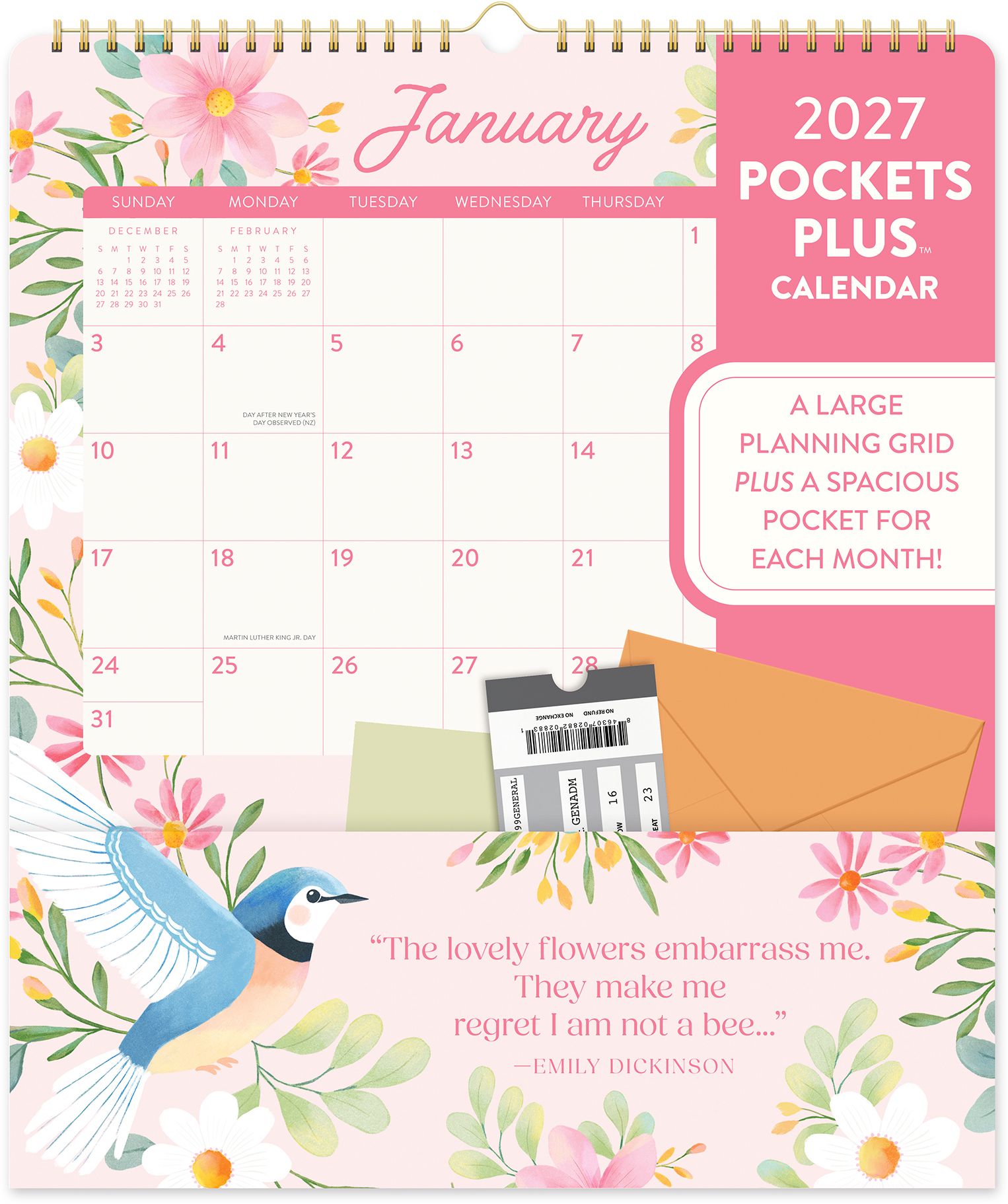 2027 Birds & Blooms Pockets Plus Wall Calendar