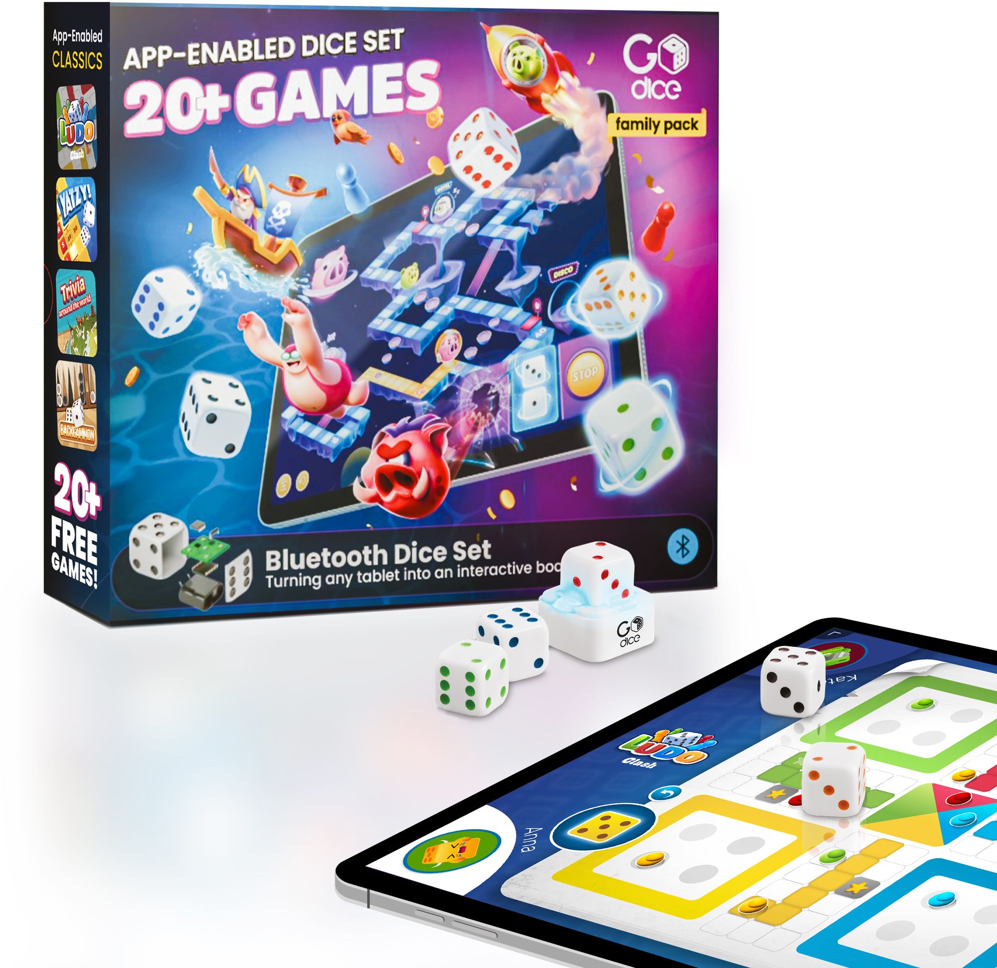 GoDice Family Pack - 5 Smart Connected Dice. Brings The Best Dice Games of All Time to The 21st Century. Educational, Fun & Innovative Games for Family, Friends, Game Nights. Free App. Cool Tech Gift