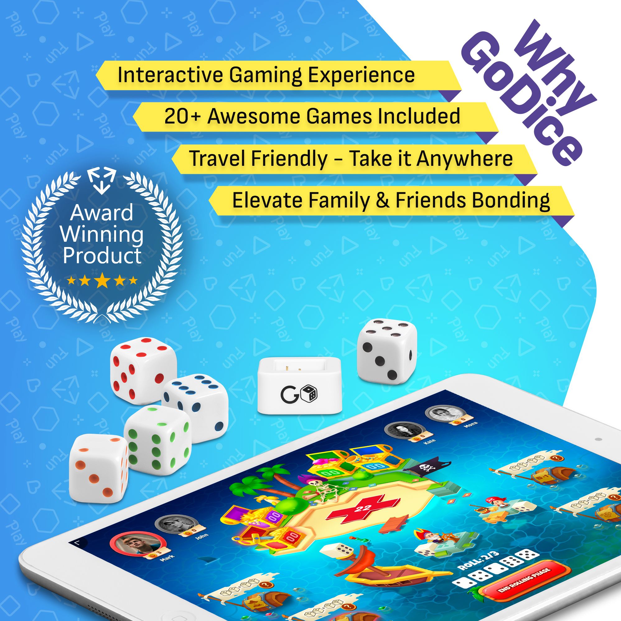 GoDice Family Pack - 5 Smart Connected Dice. Brings The Best Dice Games of All Time to The 21st Century. Educational, Fun & Innovative Games for Family, Friends, Game Nights. Free App. Cool Tech Gift