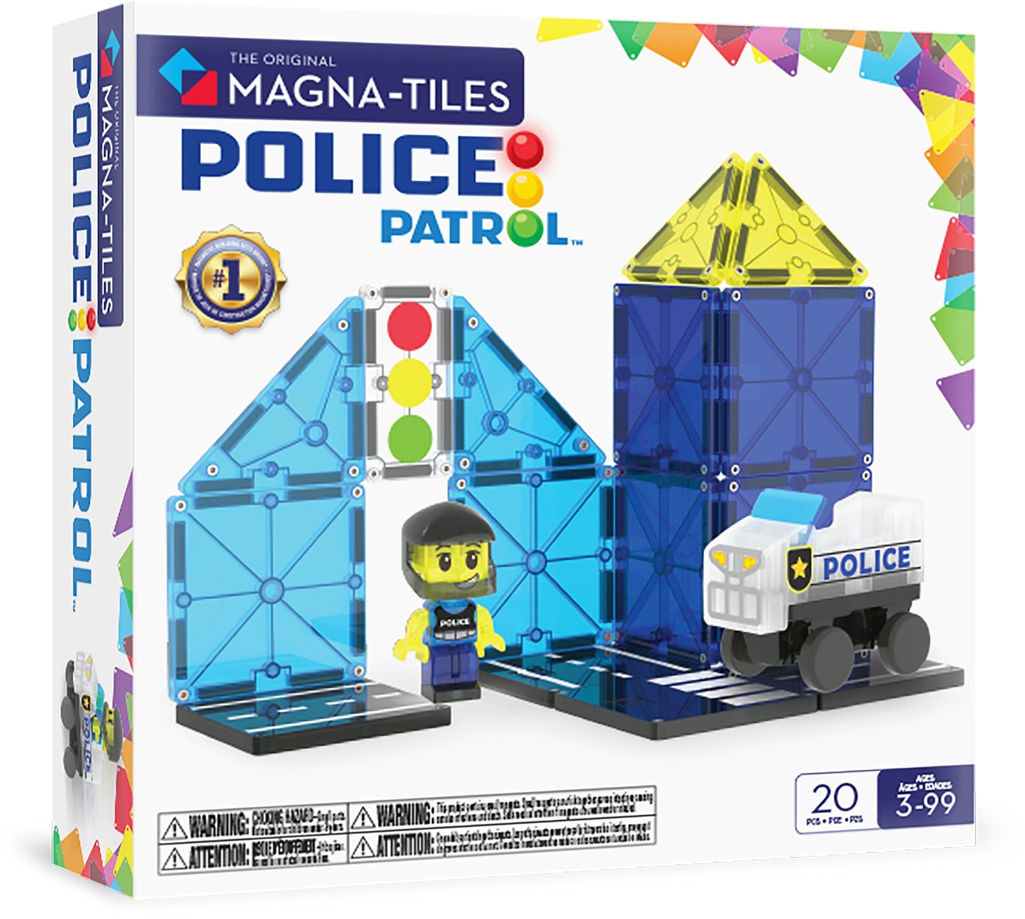 MAGNA-TILES® Police Patrol 20-Piece Magnetic Construction Set, The Original Magnetic Building Brand