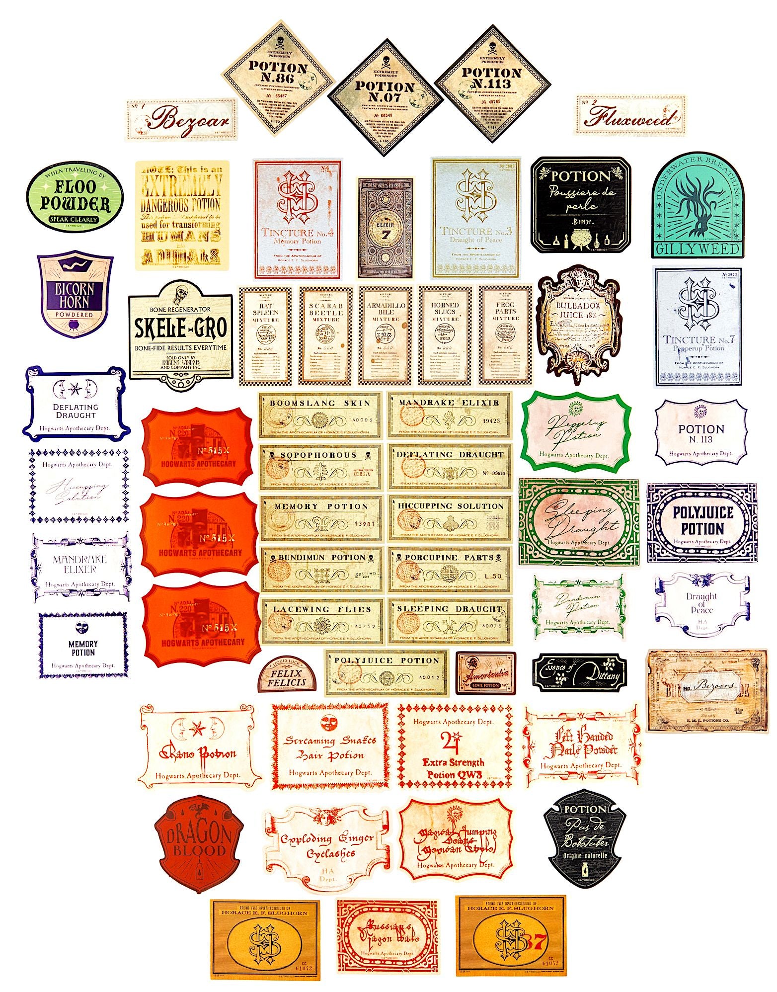 Harry Potter Potions Labels Decals Set of 60