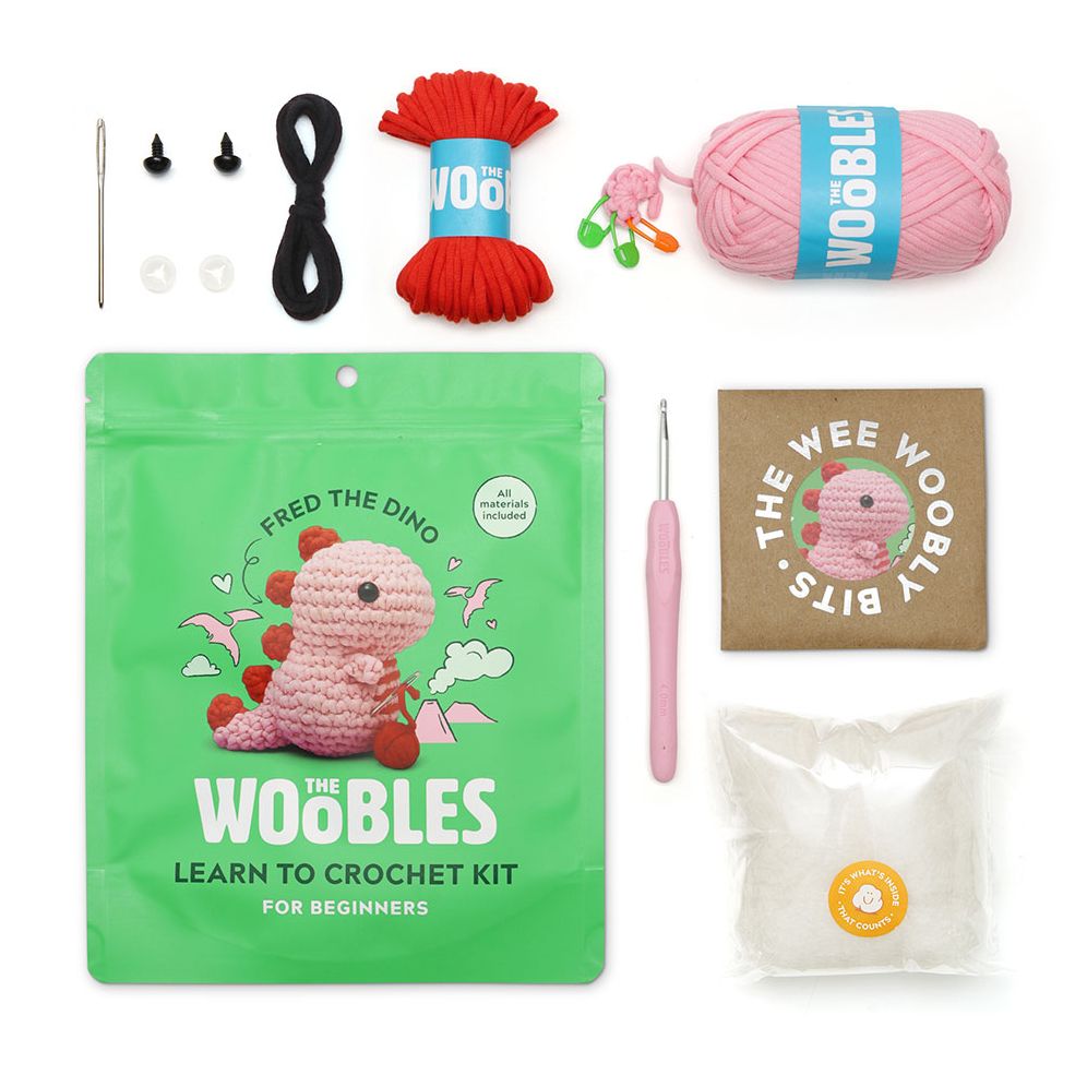 Fred the Dino Pink Learn to Crochet kit