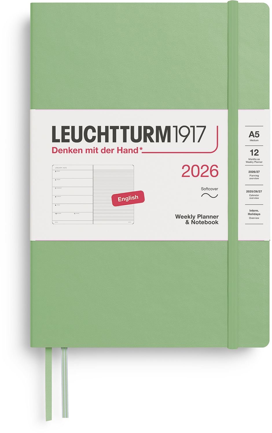2026 Sage Weekly Planner & Notebook Medium (A5) Softcover