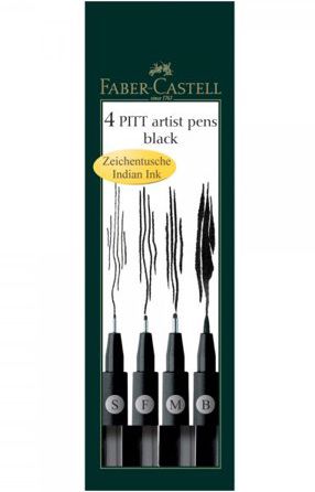 Set of 4 Black Pitt Artist Wallet Set with Assorted Nibs