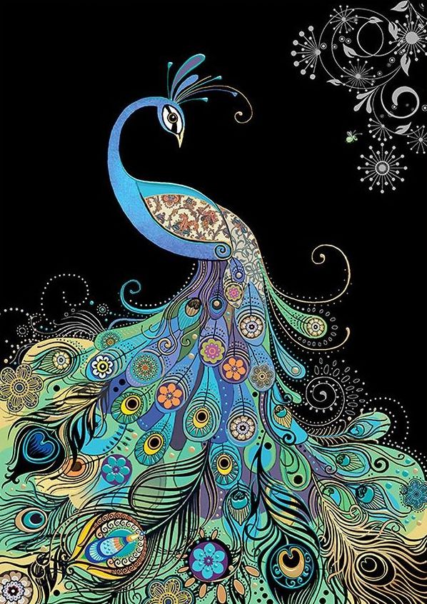 BLANK PEACOCK BUG ART GREETING CARD