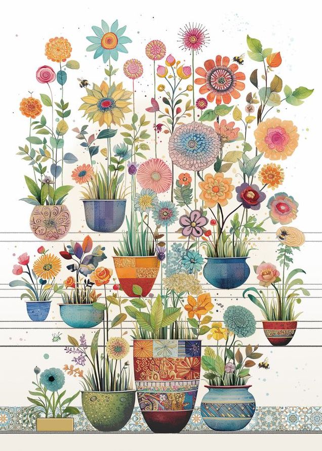 BLANK FLOWERS POTS GREETING CARD