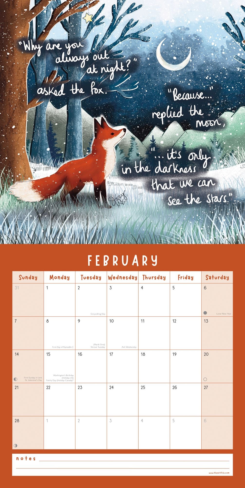 2027 Fox Under The Moon Wall Calendar