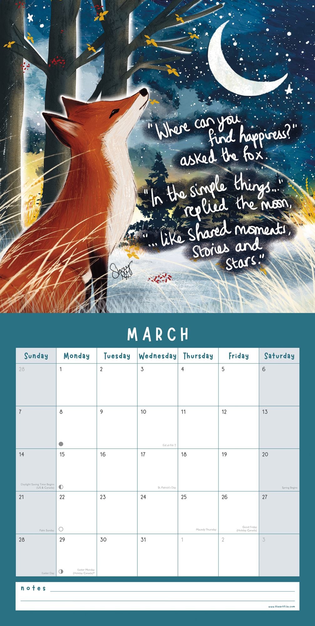 2027 Fox Under The Moon Wall Calendar