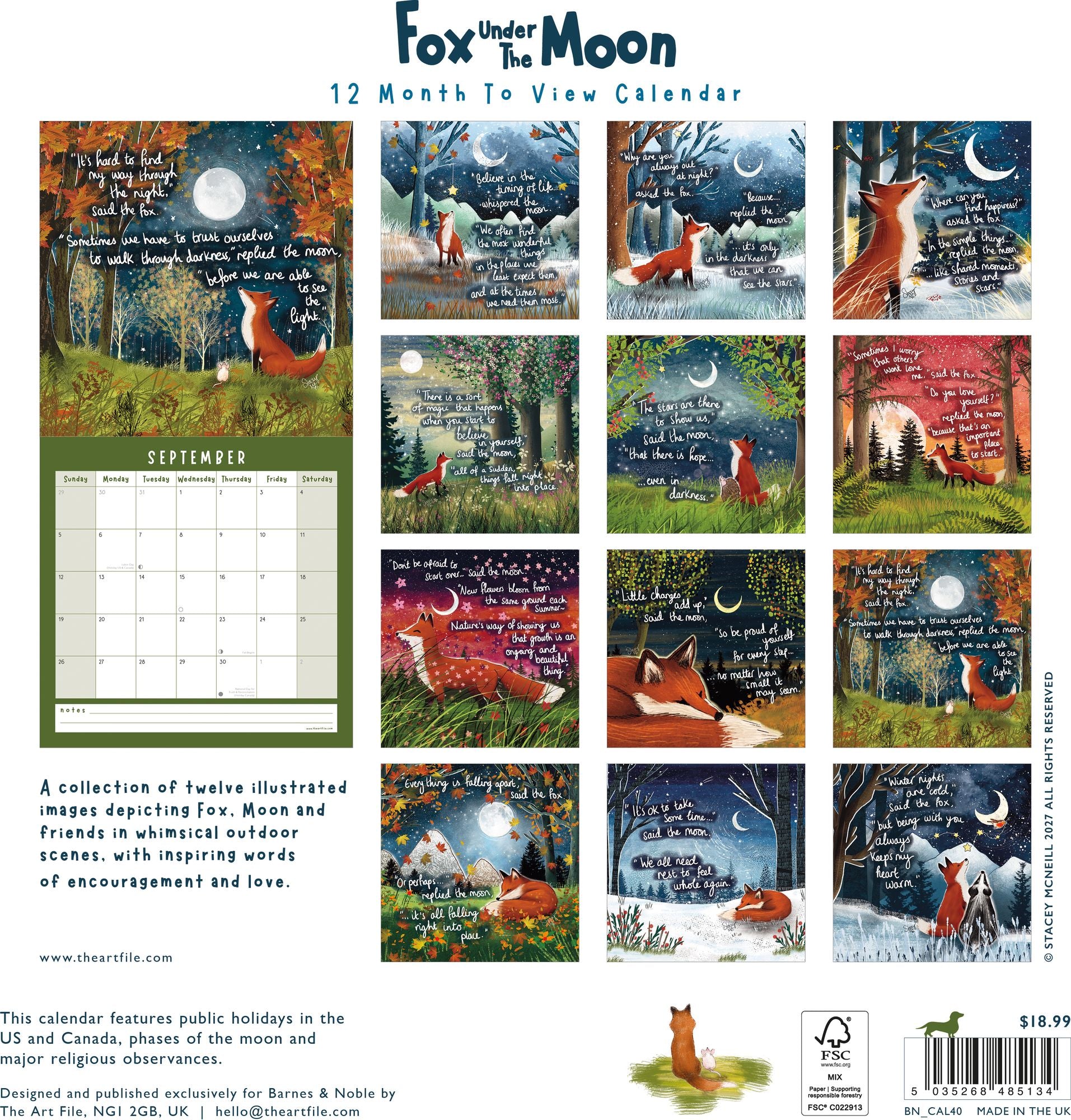 2027 Fox Under The Moon Wall Calendar