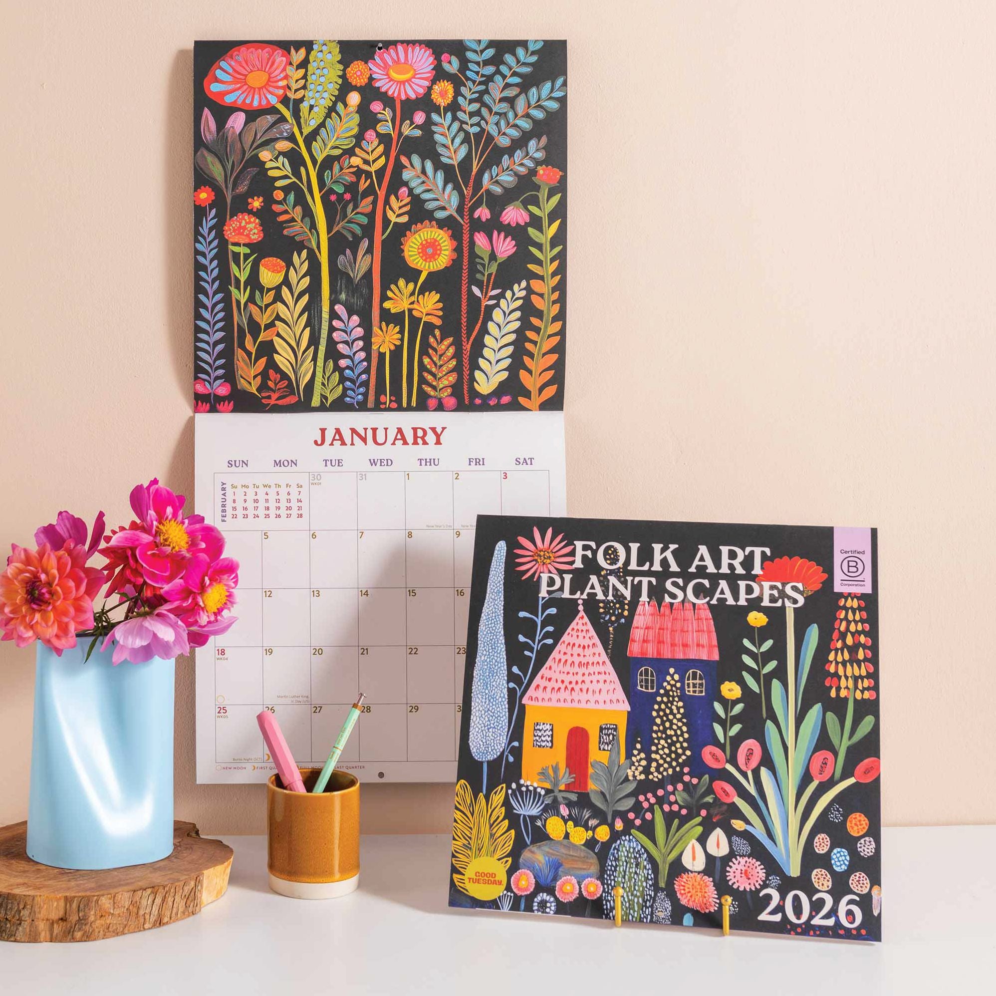 2026 Folk Art Plantscapes Large Grid Art Calendar