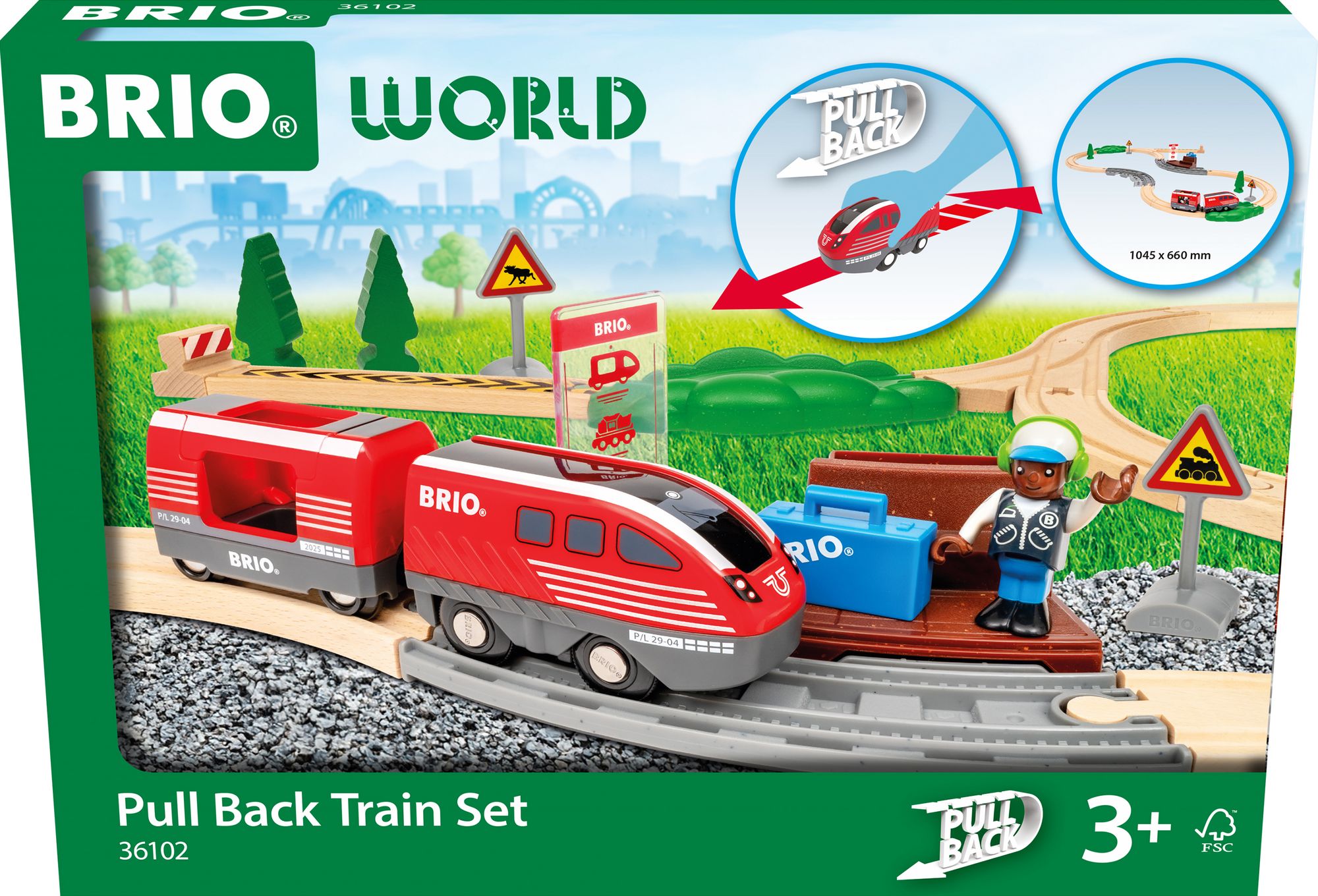 BRIO World Wooden Railway Train Set - Pull Back Train Set
