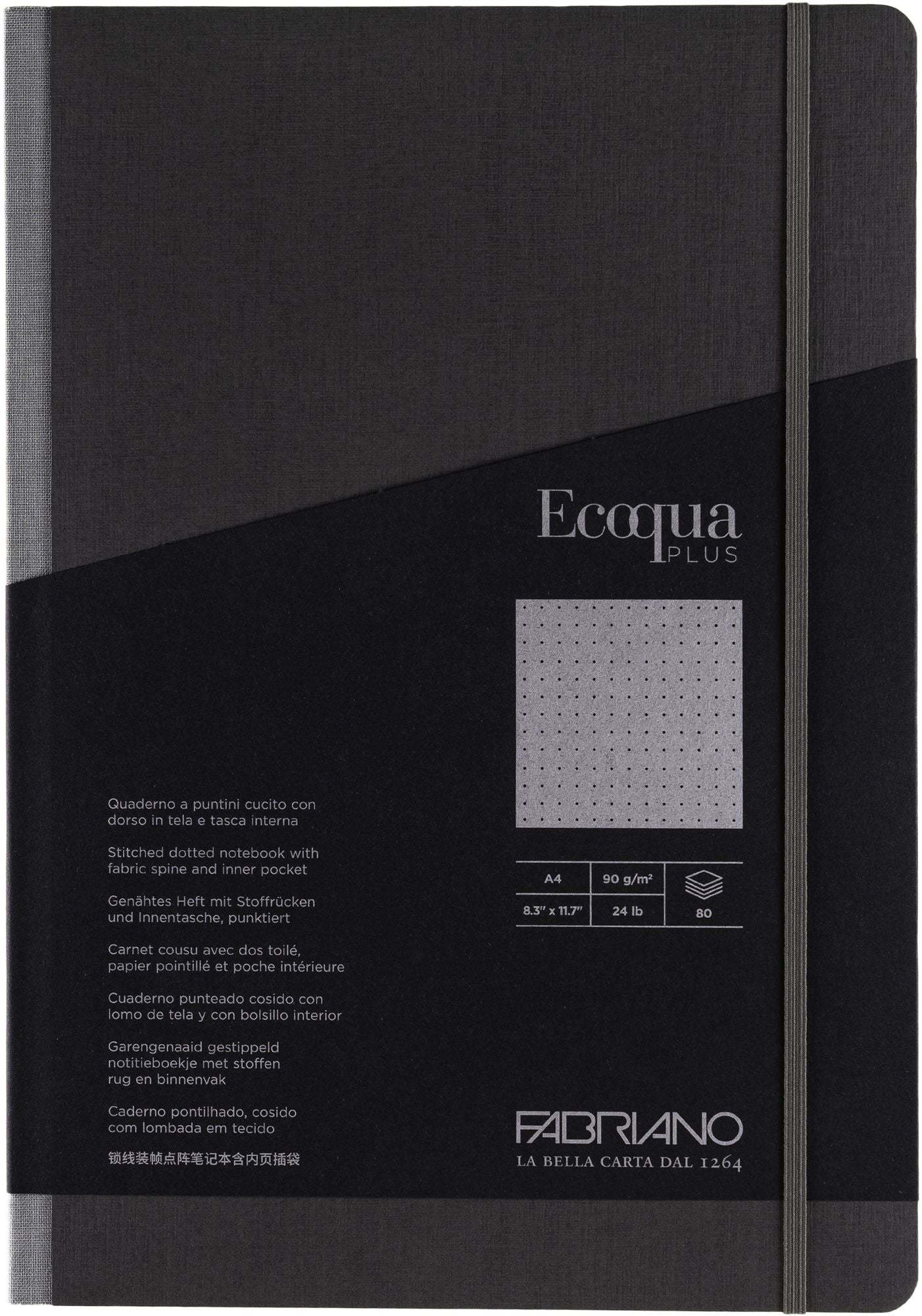Ecoqua Plus Journal, A4, Fabric-Bound, Dotted, Grey