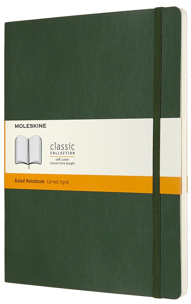 Moleskine Notebook, Extra Large, Ruled, Myrtle Green, Soft Cover (7.5 x 9.75)