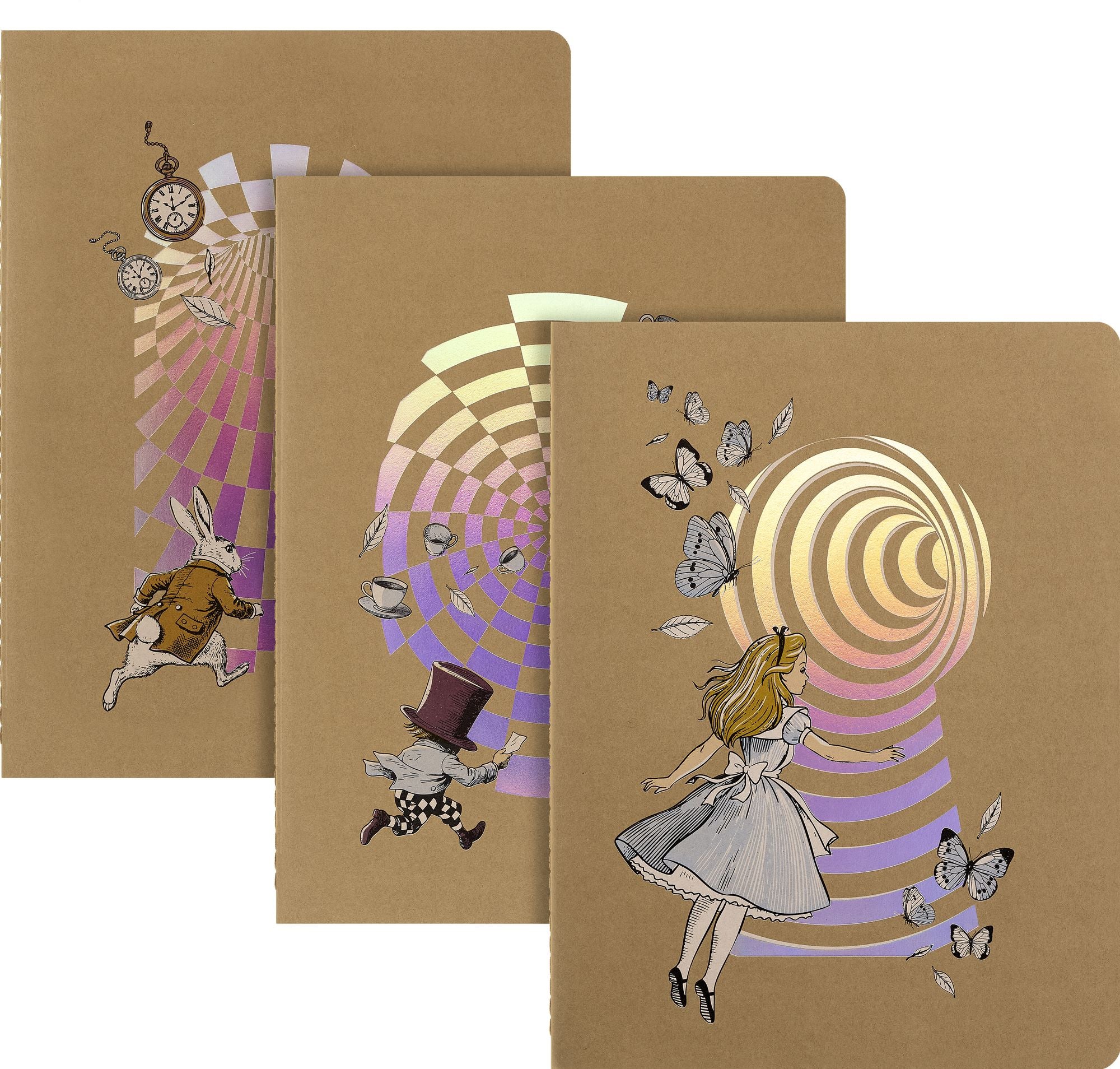 Moleskine Limited Edition Alice's Adventures in Wonderland Cahier Journals (Set of 3), Soft Cover, XL (7.5" x 9.75") Ruled/Lined, 120 Pages
