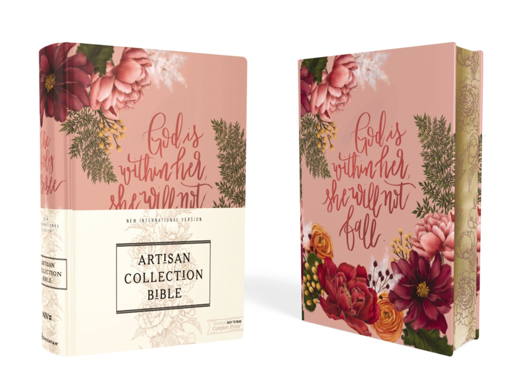 NIV, Artisan Collection Bible, Women's Bible with Journaling Space, Cloth over Board, Pink Floral, Designed Edges under Gilding, Red Letter, Comfort Print