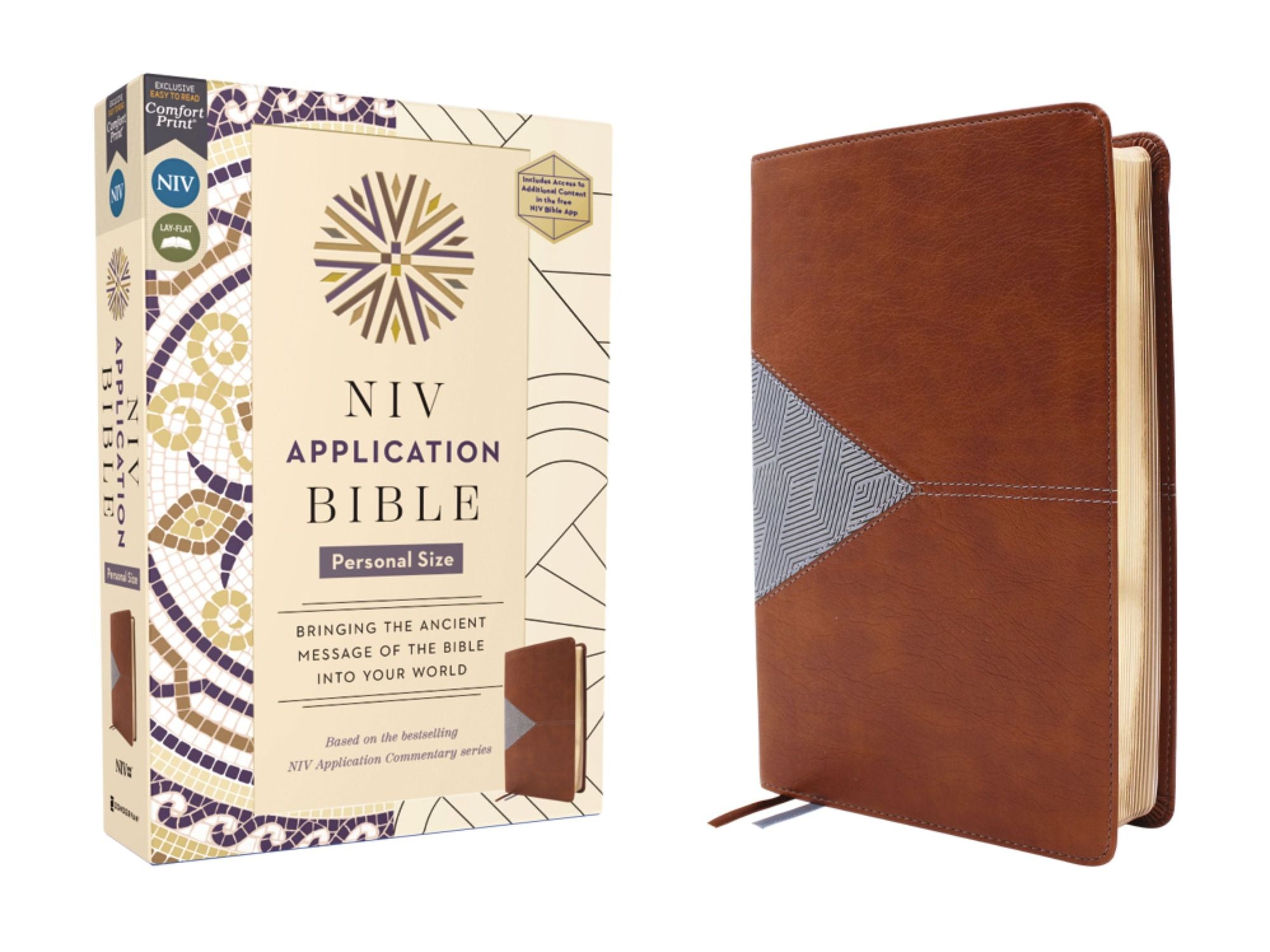 NIV Application Bible, Personal Size, Leathersoft, Brown/Blue, Red Letter, Comfort Print: Bringing the Ancient Message of the Bible into Your World
