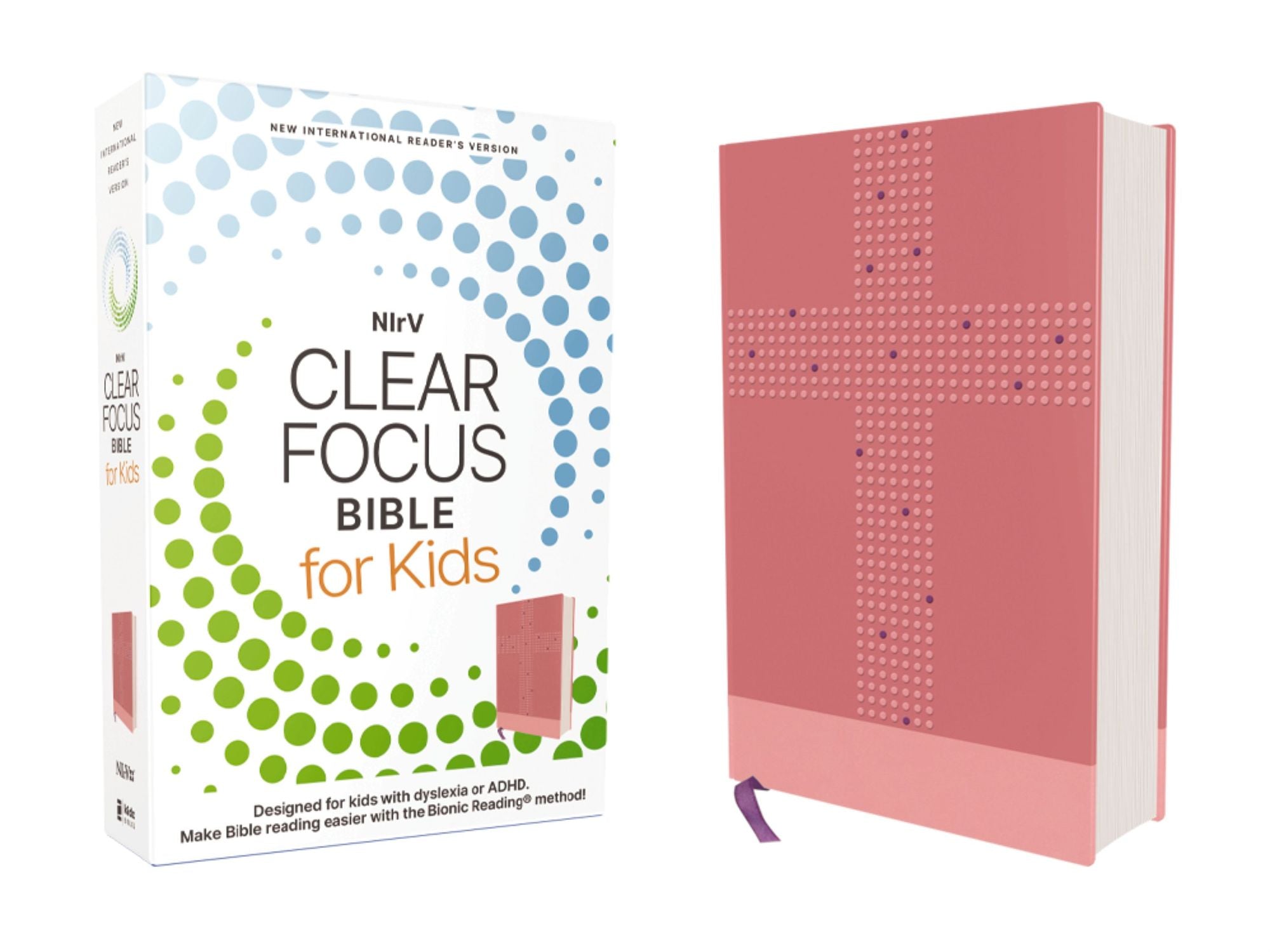 NIrV, Clear Focus Bible for Kids (Help Kids with ADHD or Dyslexia Read with Confidence), Leathersoft, Pink: Read more of the Bible with better focus using the Bionic Reading Method