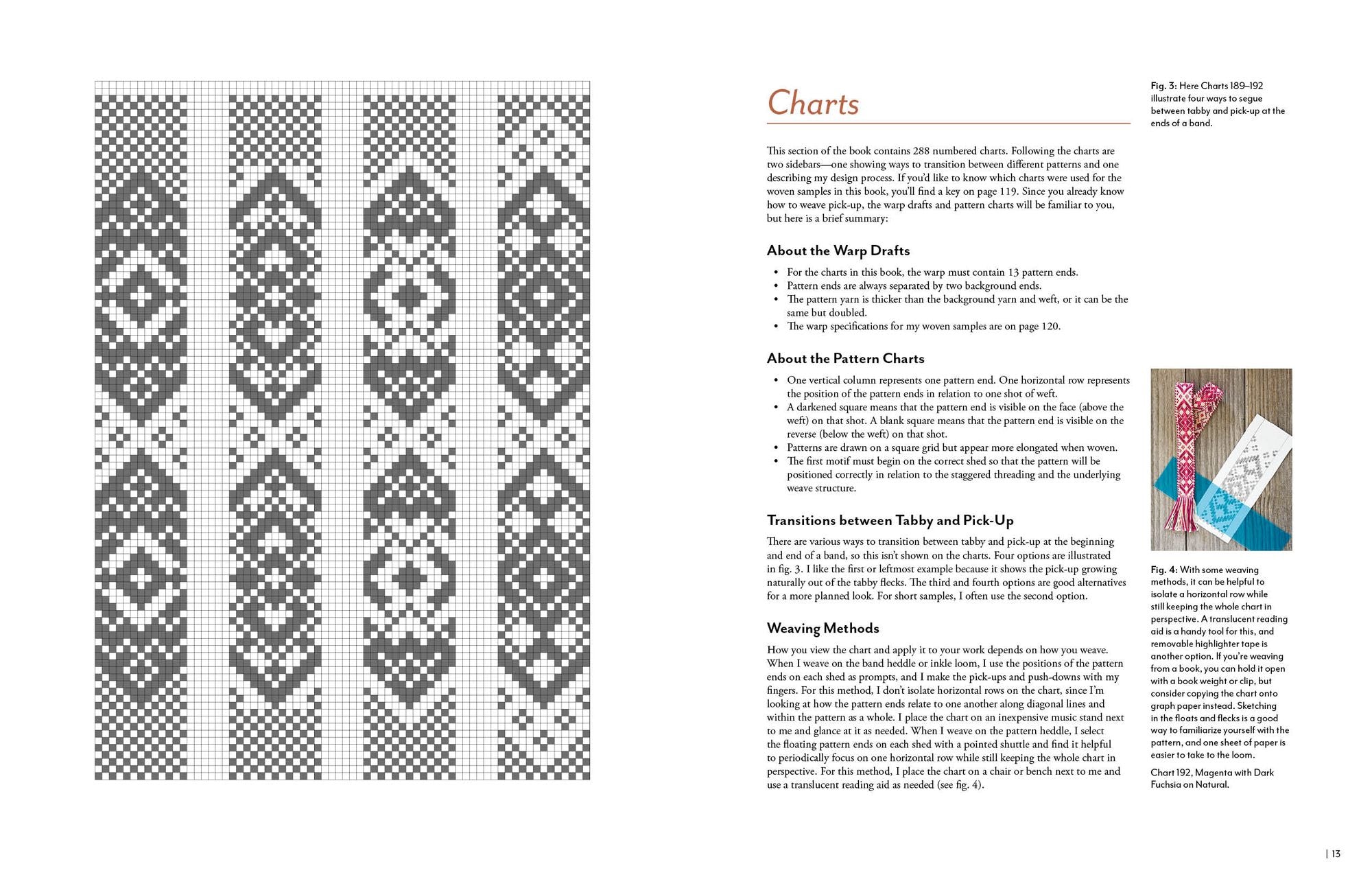 Pick-Up Bandweaving Designs: 288 Charts for 13 Pattern Ends and Techniques for Arranging Color